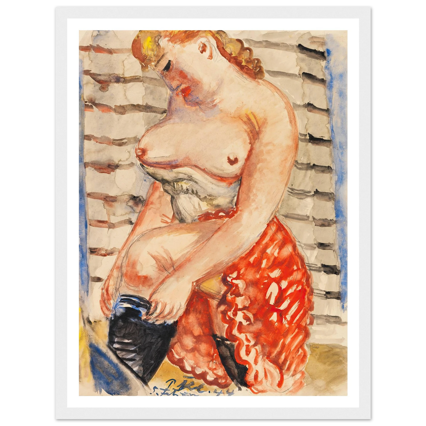 Frau mit schwarzen Strümpfen (1944) Art Print | Paul Kleinschmidt - Framed Poster - 30x40 cm / 12x16″ - Black frame
