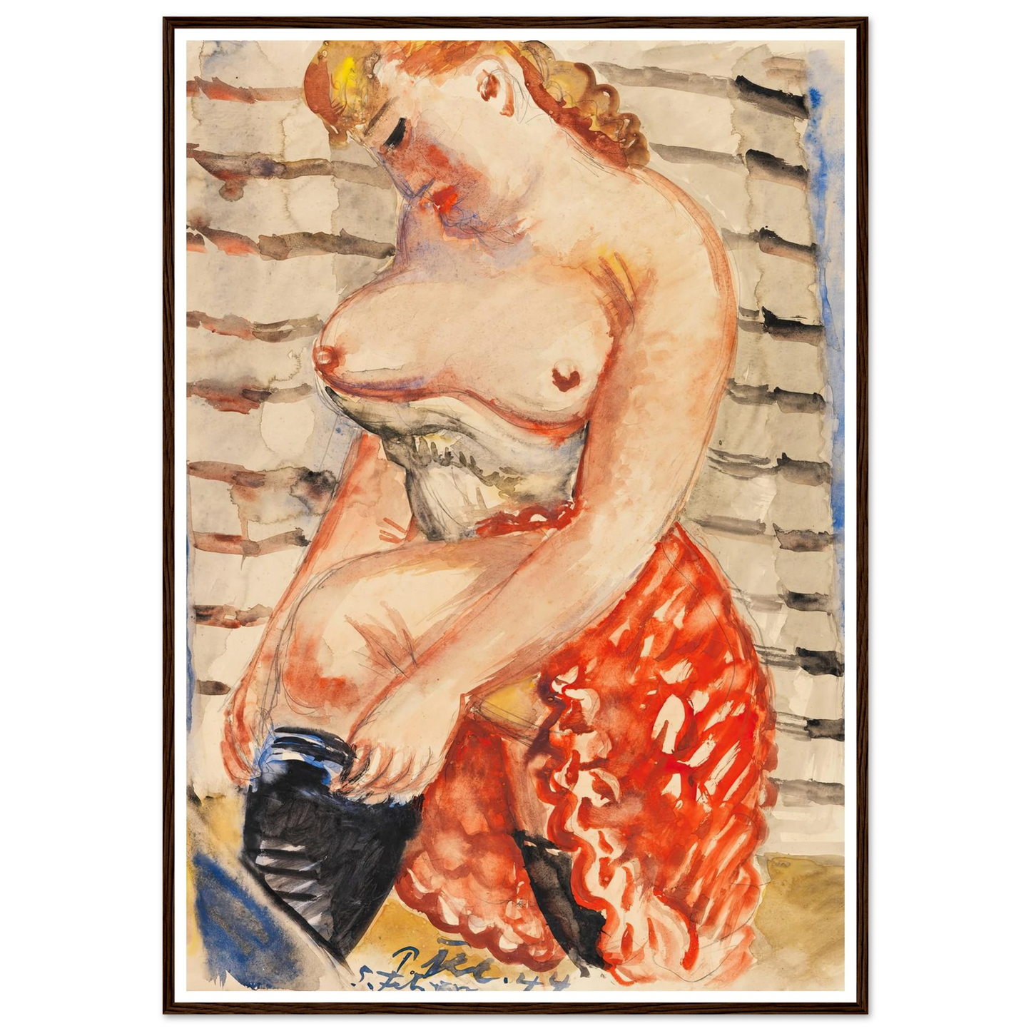 Frau mit schwarzen Strümpfen (1944) Art Print | Paul Kleinschmidt - Framed Poster - 30x40 cm / 12x16″ - Black frame