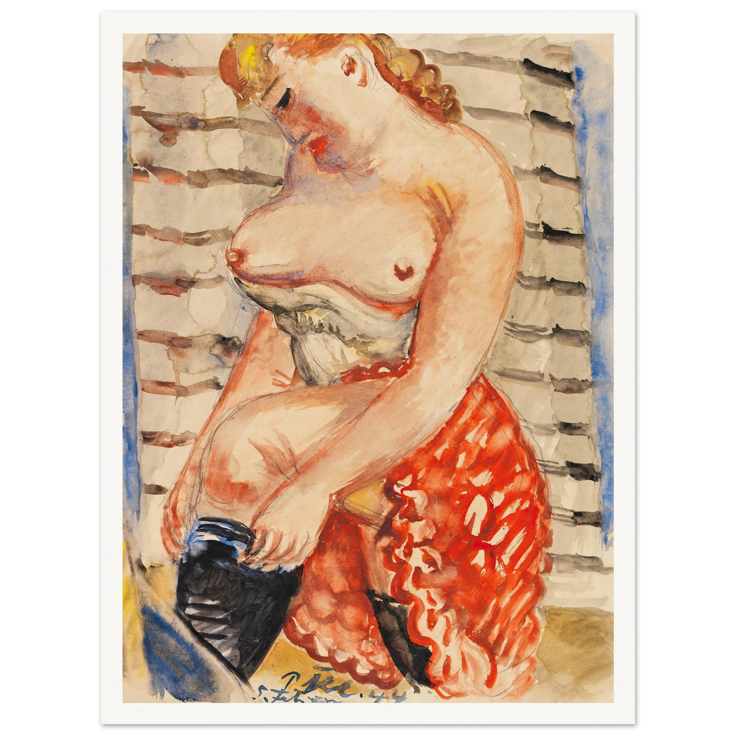 Frau mit schwarzen Strümpfen (1944) Art Print | Paul Kleinschmidt - Framed Poster - 30x40 cm / 12x16″ - Black frame