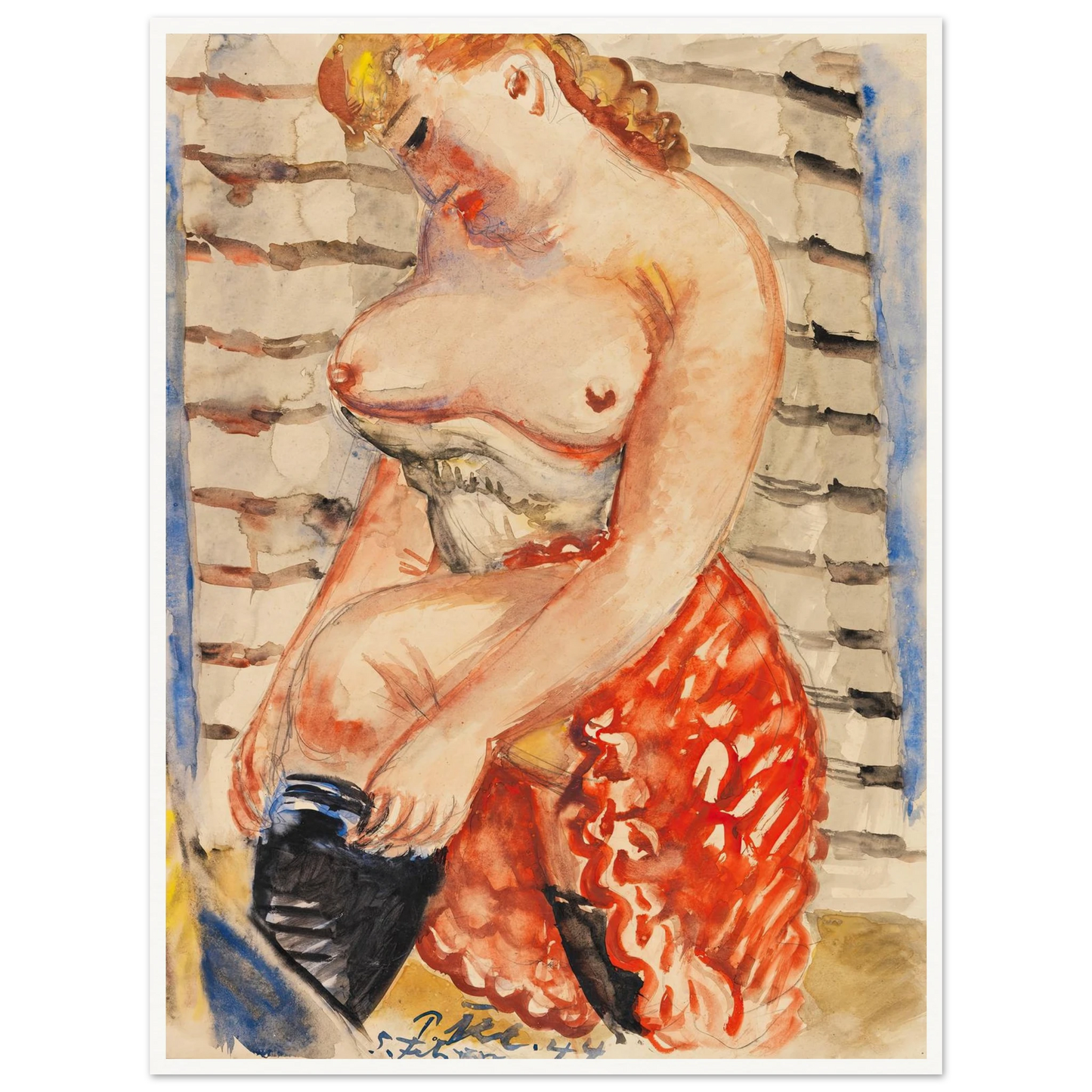 Frau mit schwarzen Strümpfen (1944) Art Print | Paul Kleinschmidt - Framed Poster - 30x40 cm / 12x16″ - Black frame