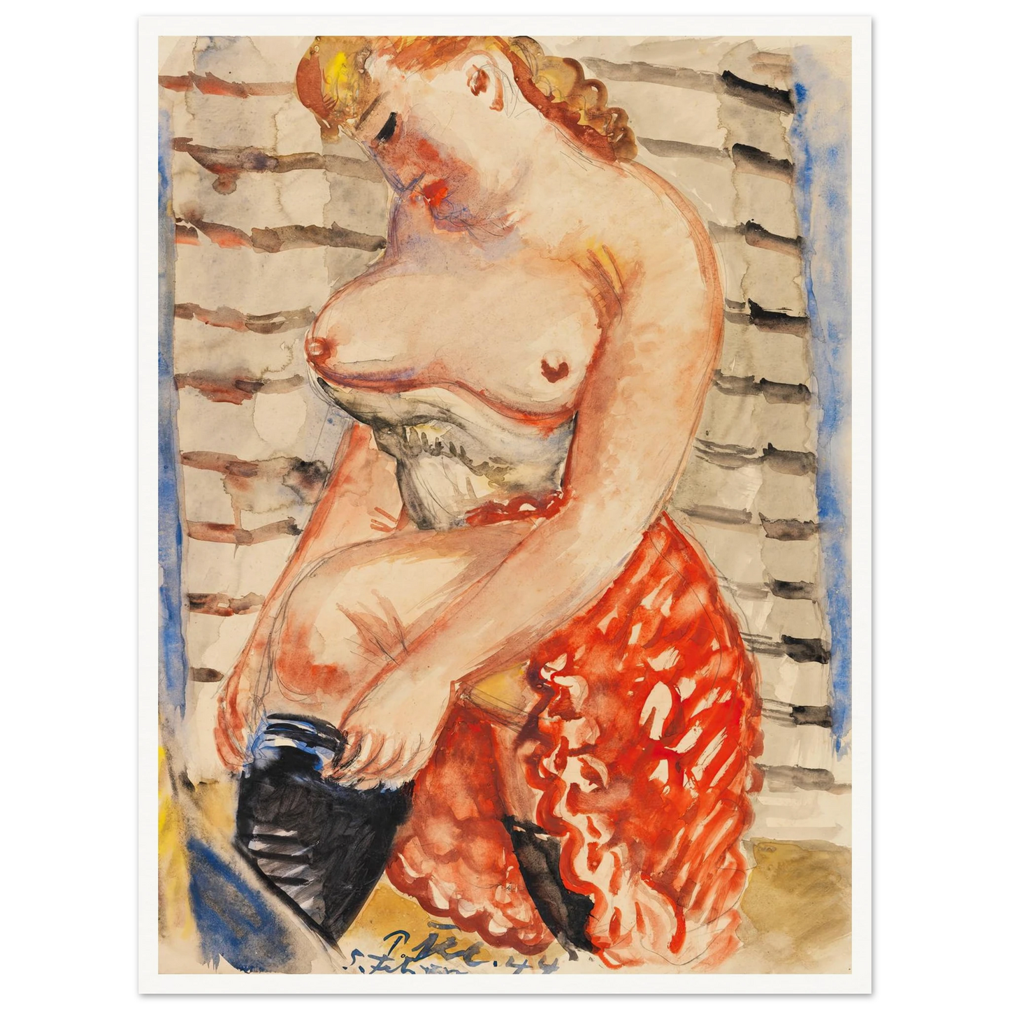 Frau mit schwarzen Strümpfen (1944) Art Print | Paul Kleinschmidt - Framed Poster - 30x40 cm / 12x16″ - Black frame