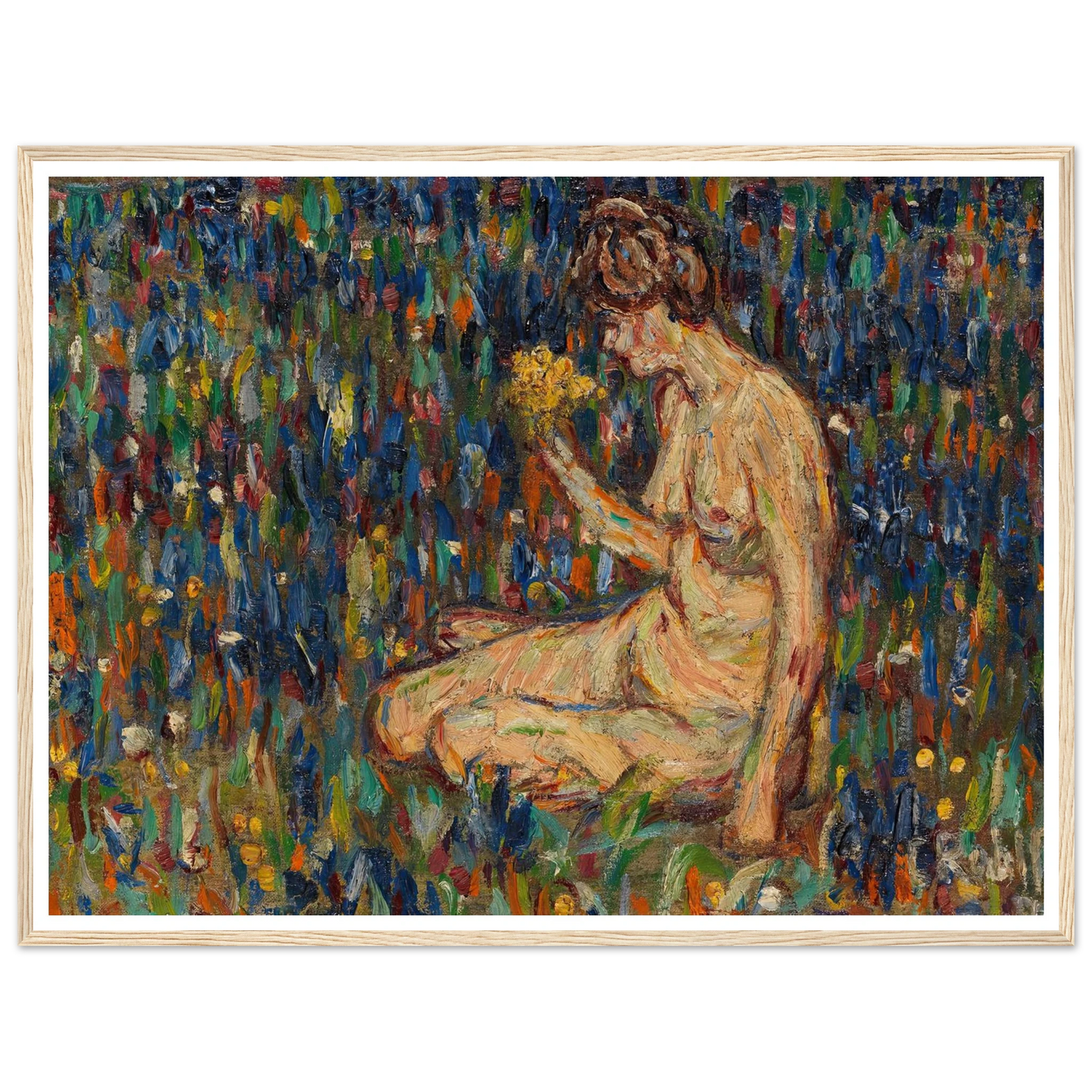 Frauenakt mit gelbem Blumenstrauß (Mädchen auf der Wiese) (1905) Art Print | Christian Rohlfs - Framed Poster - 30x40 cm / 12x16″ - Black frame