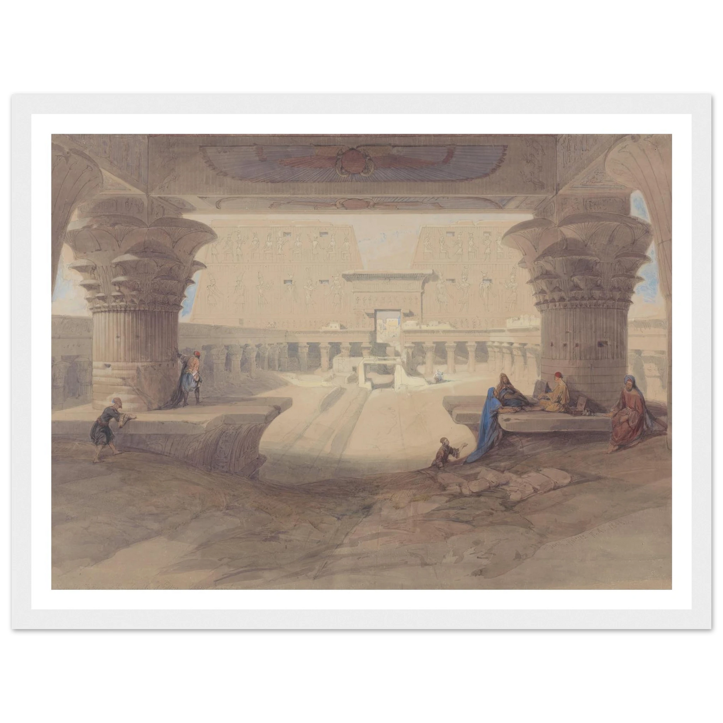 From under the Portico of the Temple of Edfu, Upper Egypt Art Print | David Roberts - Framed Poster - 30x40 cm / 12x16″ - Black frame