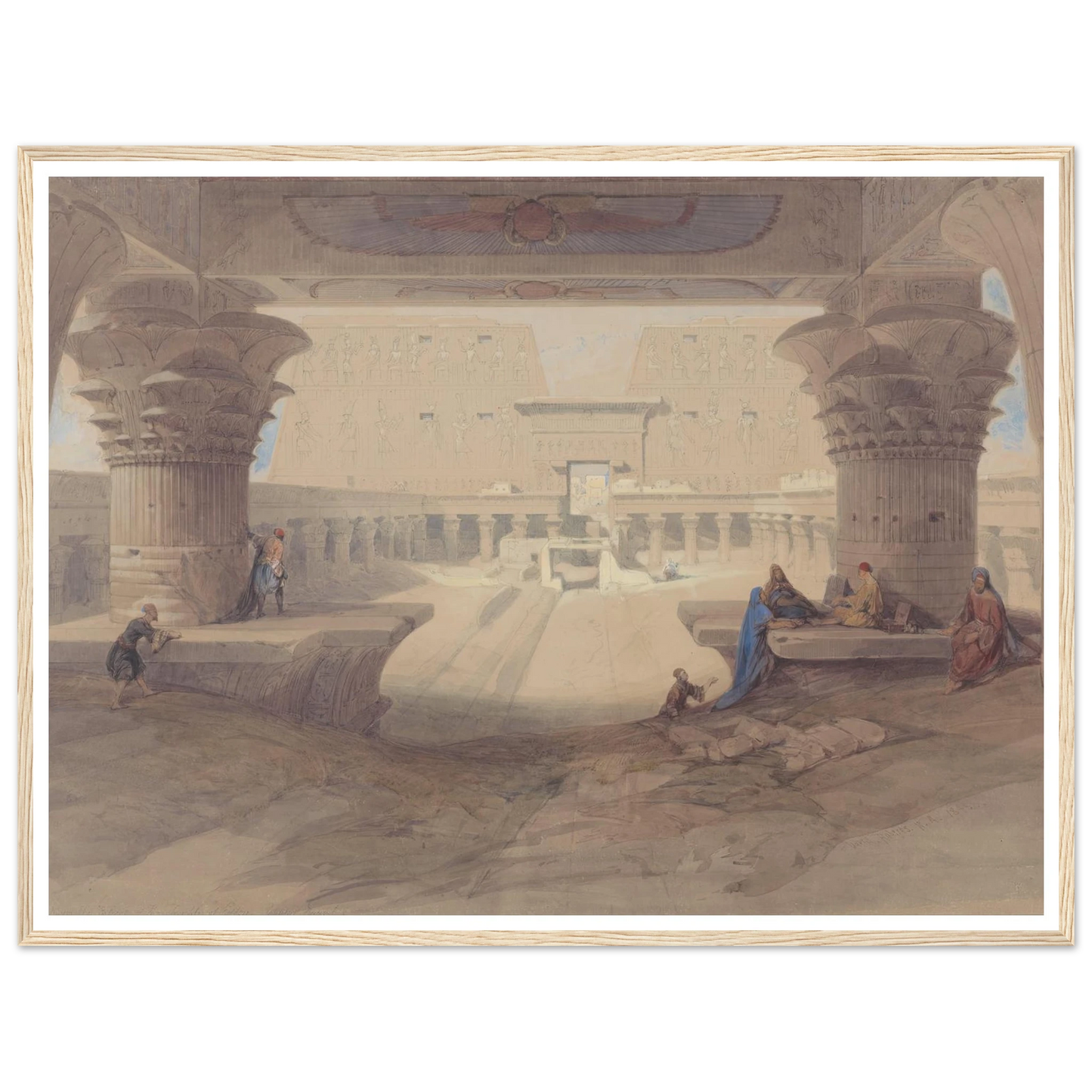 From under the Portico of the Temple of Edfu, Upper Egypt Art Print | David Roberts - Framed Poster - 30x40 cm / 12x16″ - Black frame