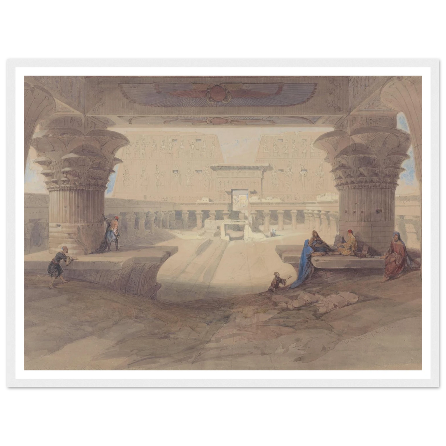 From under the Portico of the Temple of Edfu, Upper Egypt Art Print | David Roberts - Framed Poster - 30x40 cm / 12x16″ - Black frame