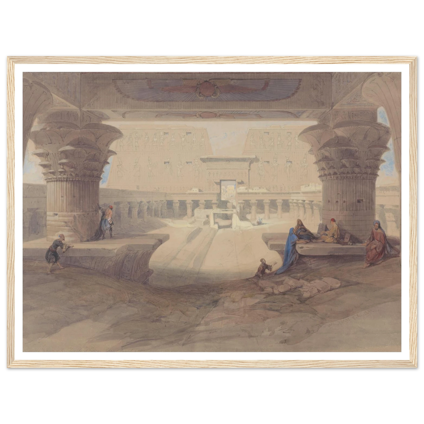 From under the Portico of the Temple of Edfu, Upper Egypt Art Print | David Roberts - Framed Poster - 30x40 cm / 12x16″ - Black frame