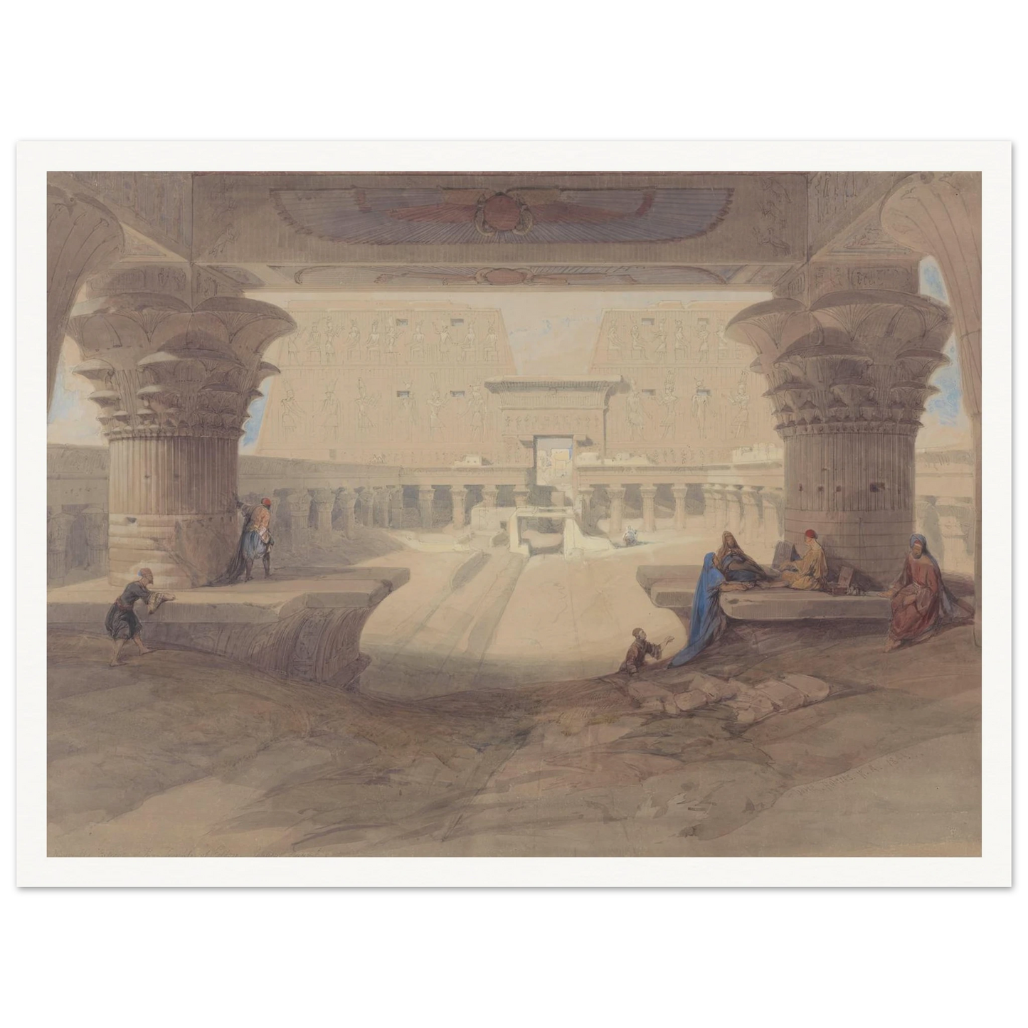 From under the Portico of the Temple of Edfu, Upper Egypt Art Print | David Roberts - Framed Poster - 30x40 cm / 12x16″ - Black frame