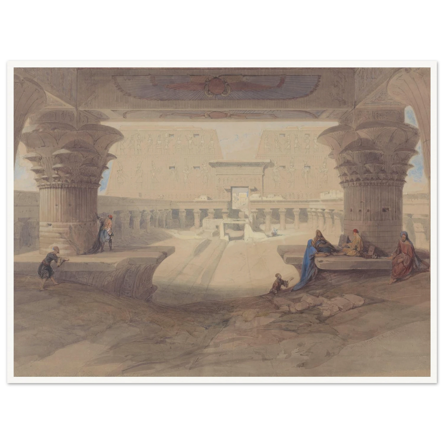 From under the Portico of the Temple of Edfu, Upper Egypt Art Print | David Roberts - Framed Poster - 30x40 cm / 12x16″ - Black frame