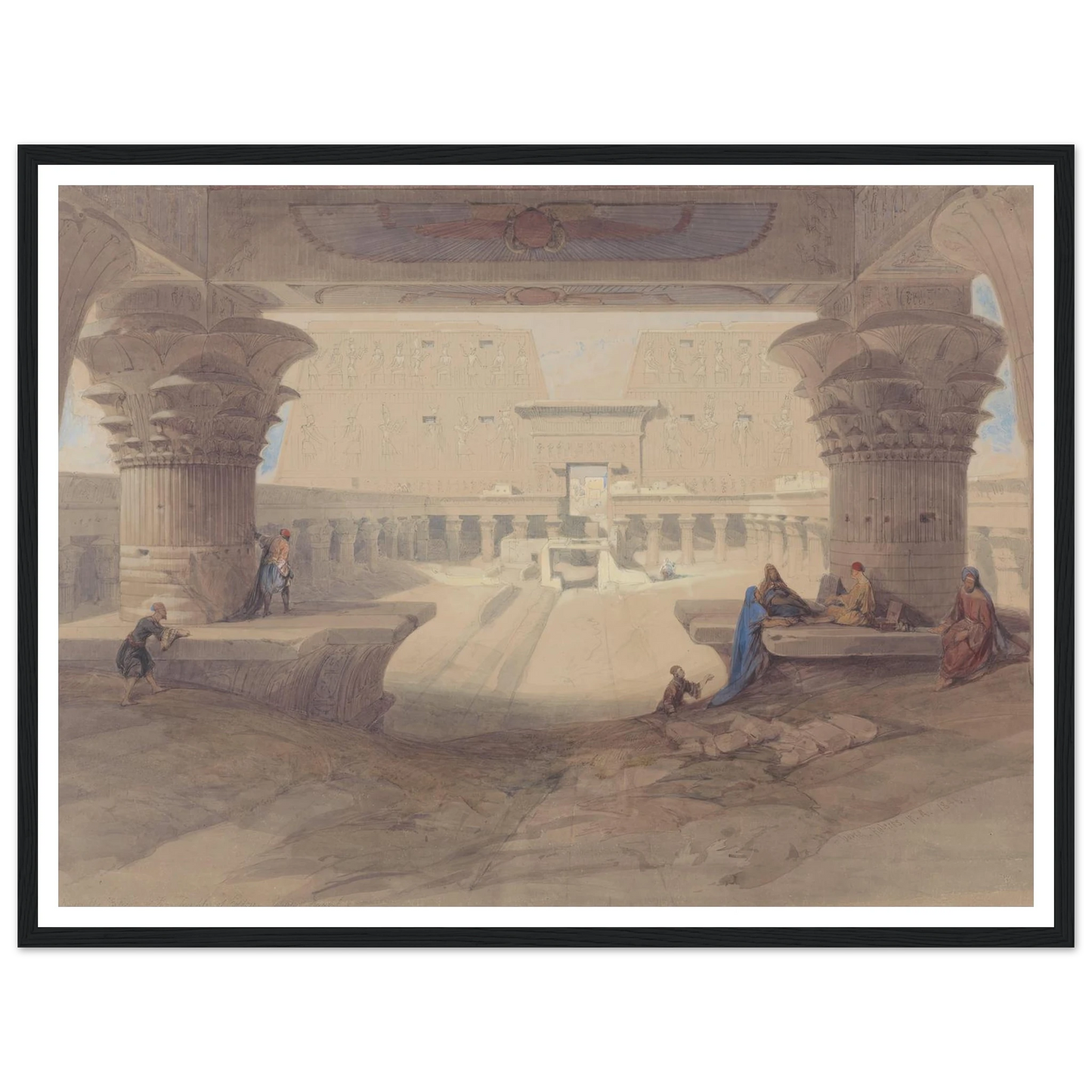 From under the Portico of the Temple of Edfu, Upper Egypt Art Print | David Roberts - Framed Poster - 30x40 cm / 12x16″ - Black frame