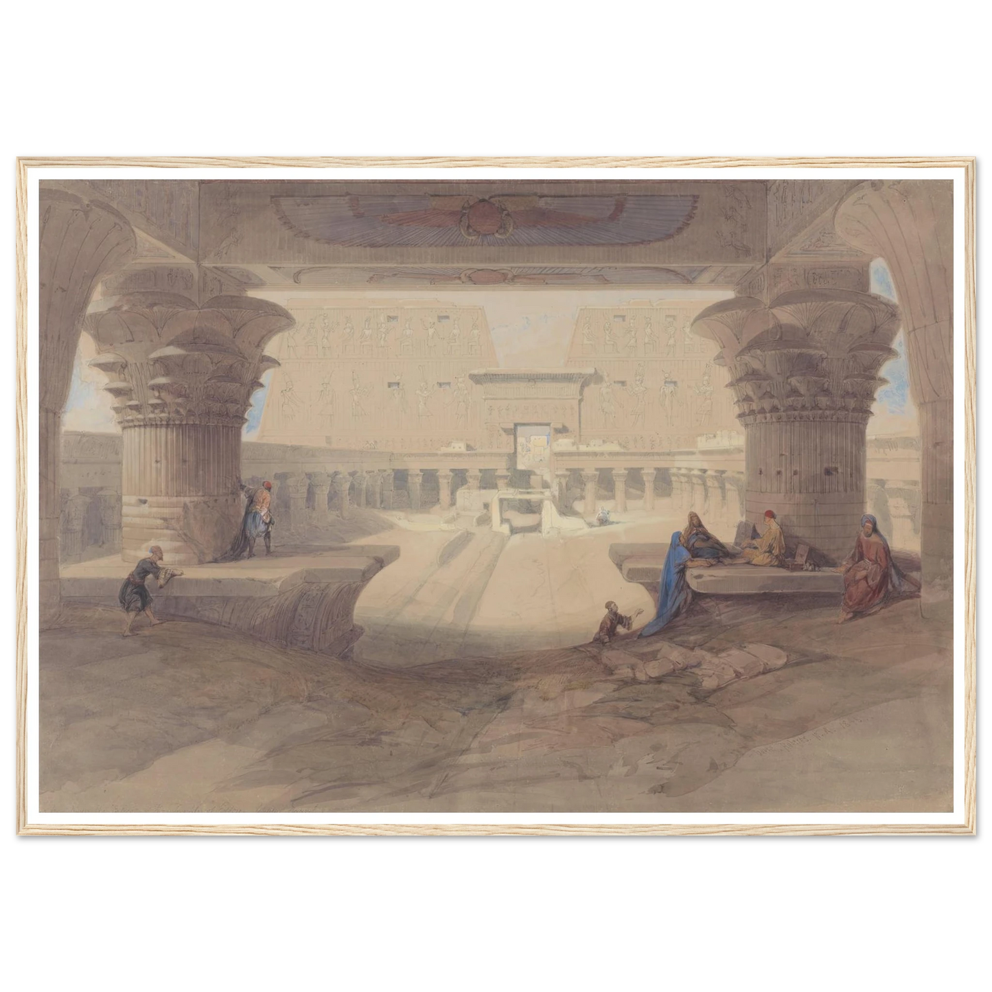 From under the Portico of the Temple of Edfu, Upper Egypt Art Print | David Roberts - Framed Poster - 30x40 cm / 12x16″ - Black frame