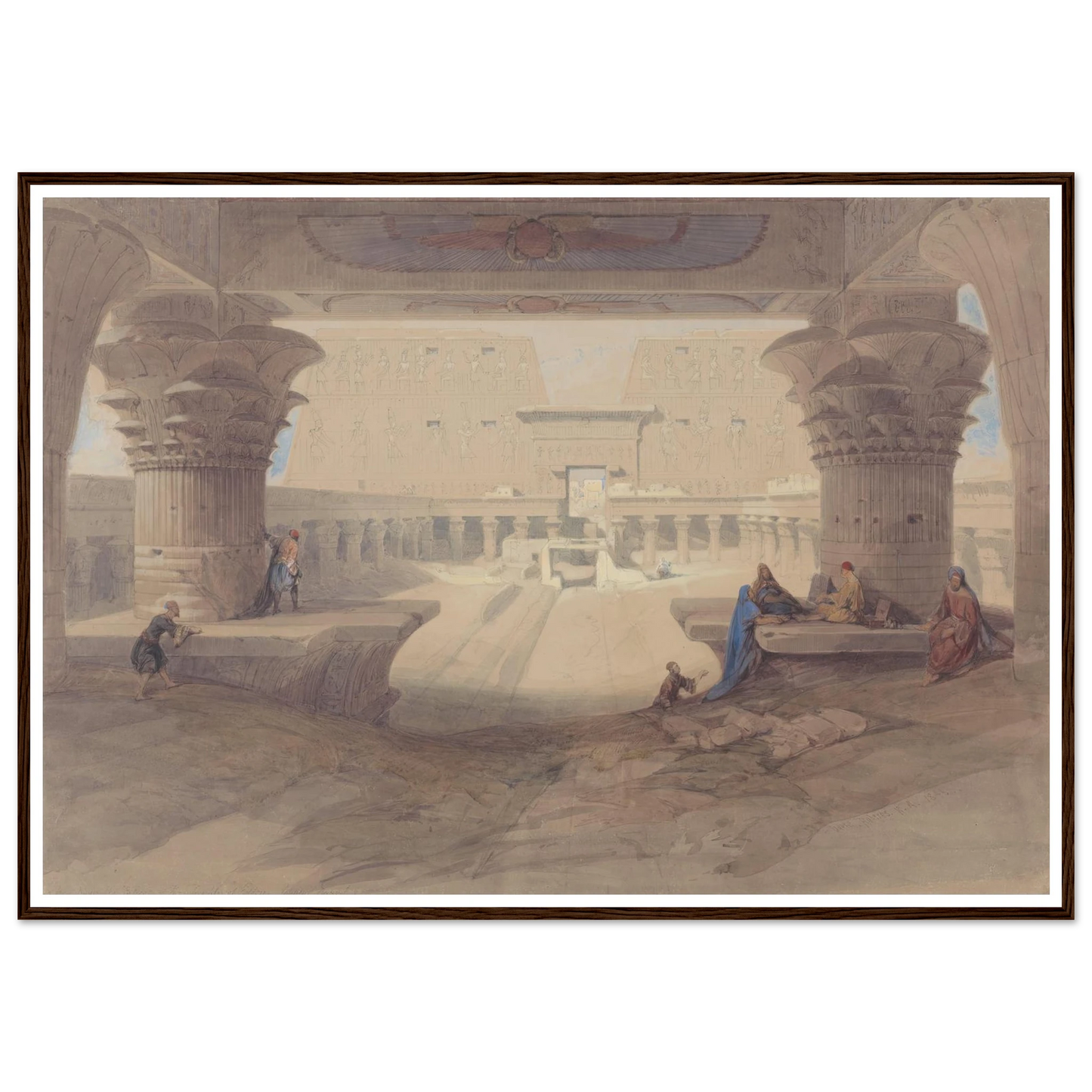 From under the Portico of the Temple of Edfu, Upper Egypt Art Print | David Roberts - Framed Poster - 30x40 cm / 12x16″ - Black frame