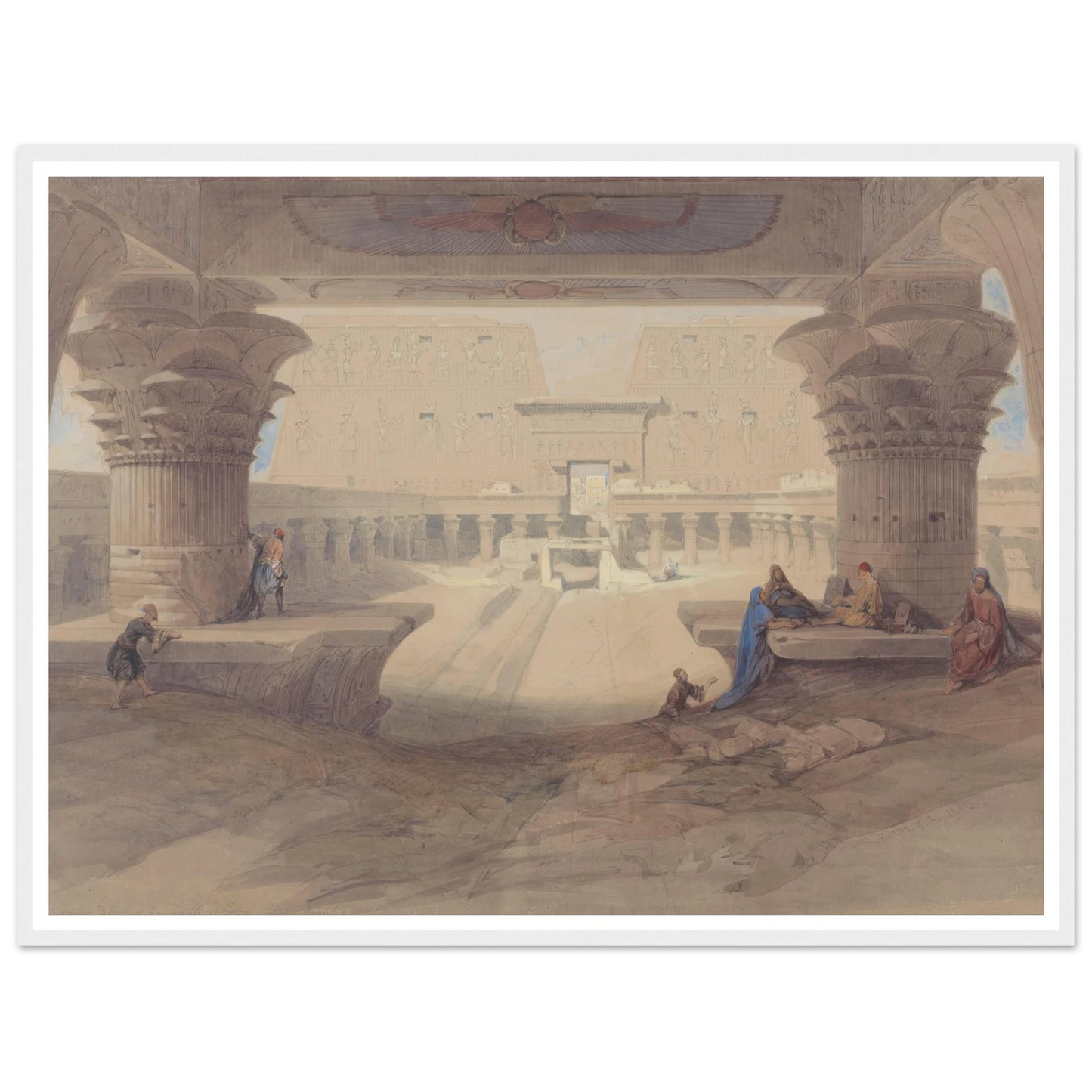From under the Portico of the Temple of Edfu, Upper Egypt Art Print | David Roberts - Framed Poster - 30x40 cm / 12x16″ - Black frame