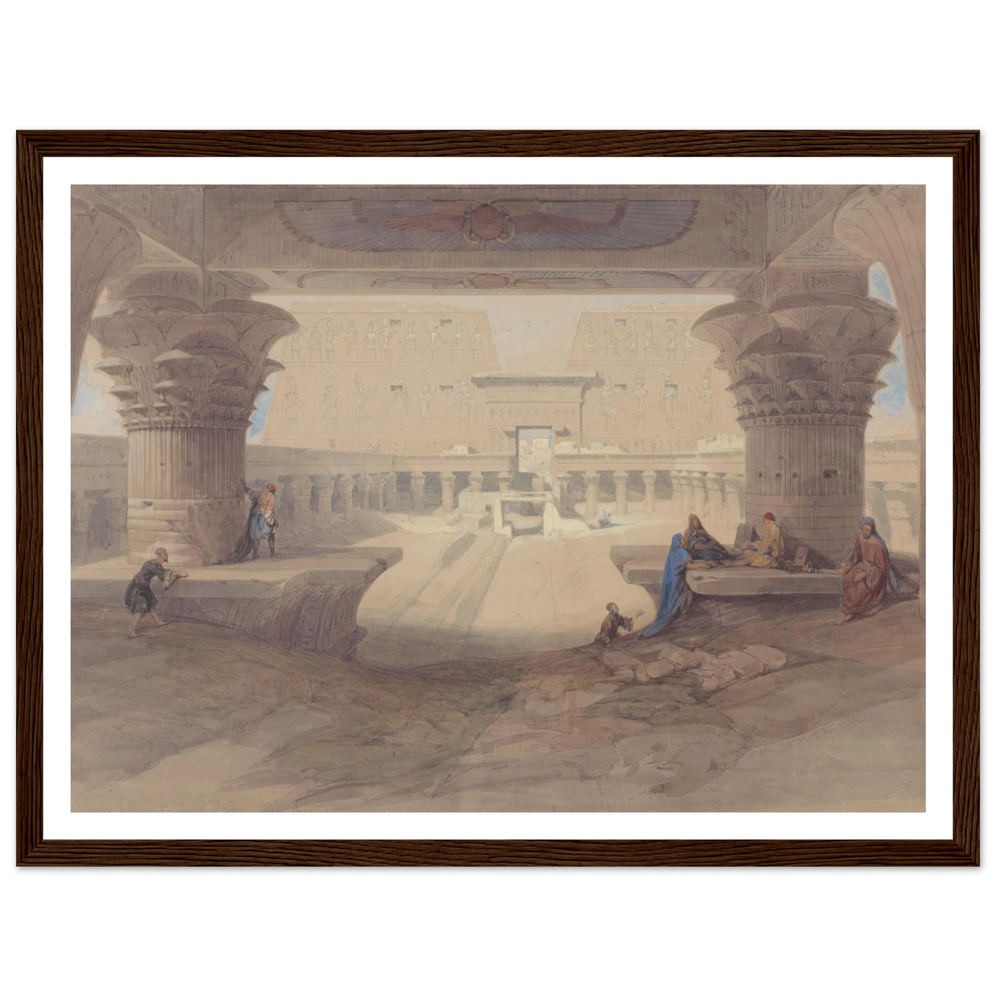 From under the Portico of the Temple of Edfu, Upper Egypt Art Print | David Roberts - Framed Poster - 30x40 cm / 12x16″ - Black frame