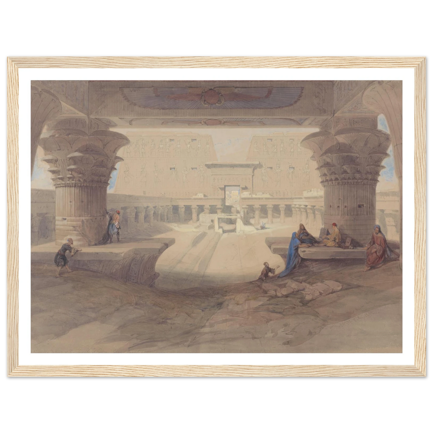 From under the Portico of the Temple of Edfu, Upper Egypt Art Print | David Roberts - Framed Poster - 30x40 cm / 12x16″ - Black frame