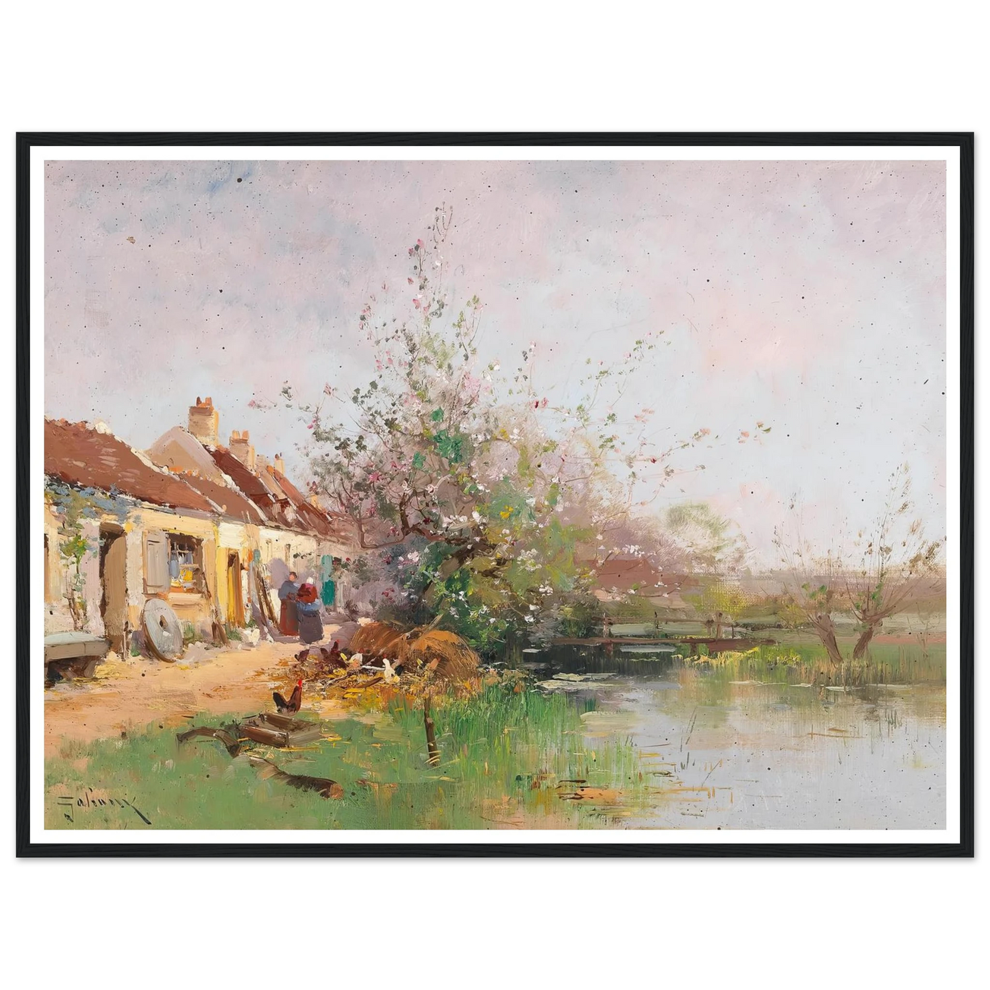 Frühlingstag am Bachufer Art Print | Eugene Galien Laloue - Framed Poster - 30x40 cm / 12x16″ - Black frame
