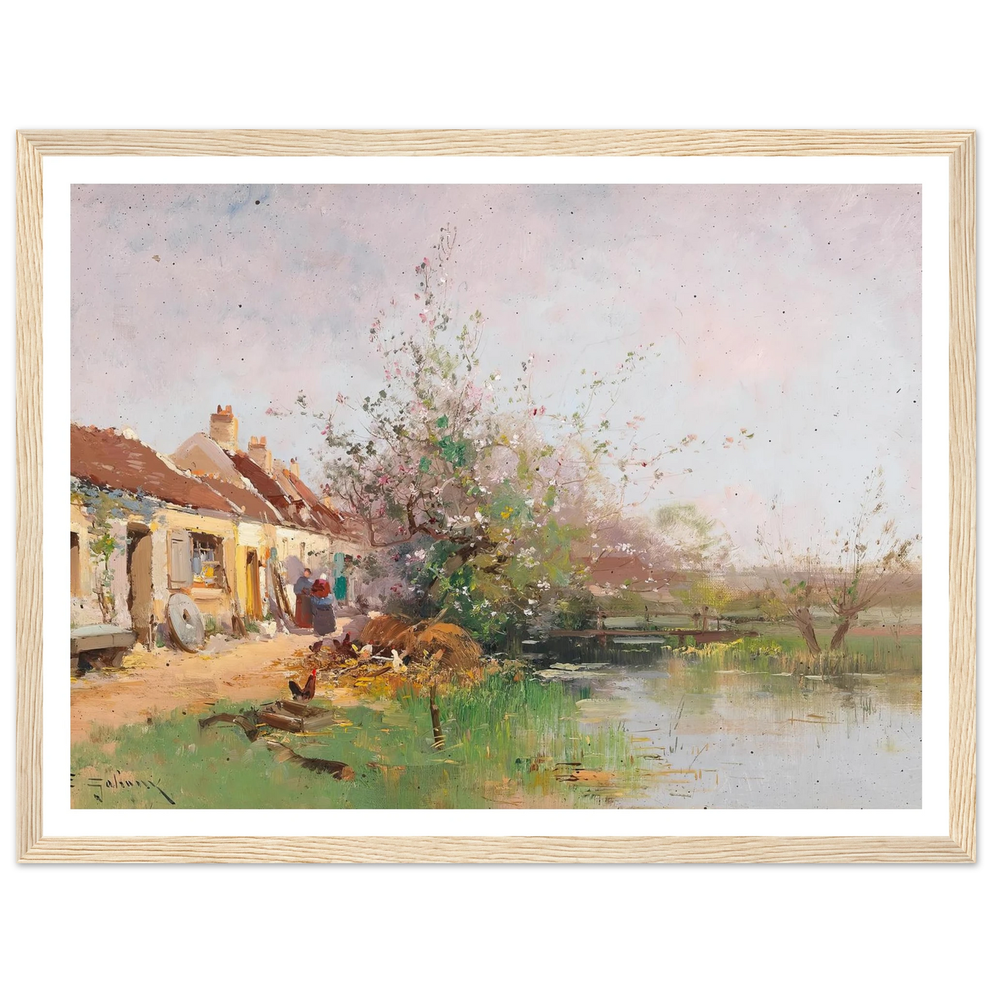 Frühlingstag am Bachufer Art Print | Eugene Galien Laloue - Framed Poster - 30x40 cm / 12x16″ - Black frame