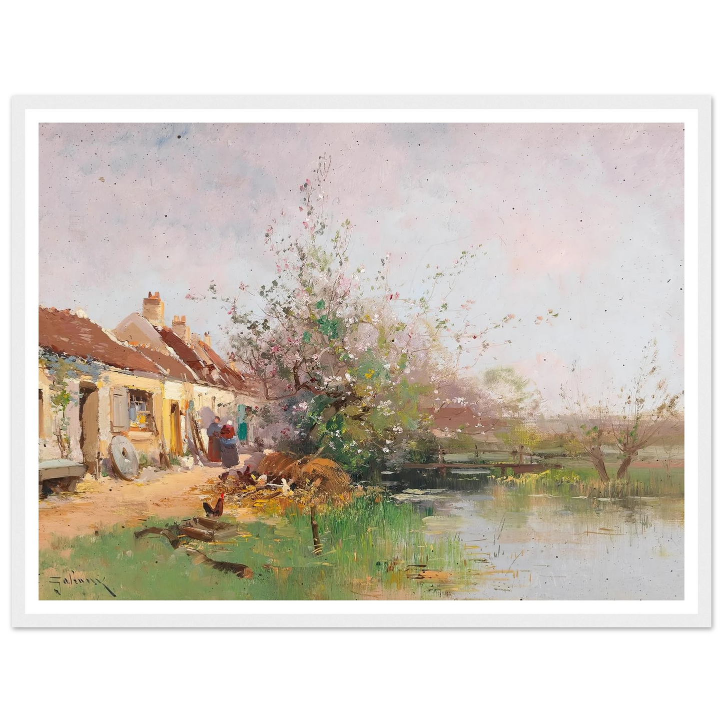 Frühlingstag am Bachufer Art Print | Eugene Galien Laloue - Framed Poster - 30x40 cm / 12x16″ - Black frame