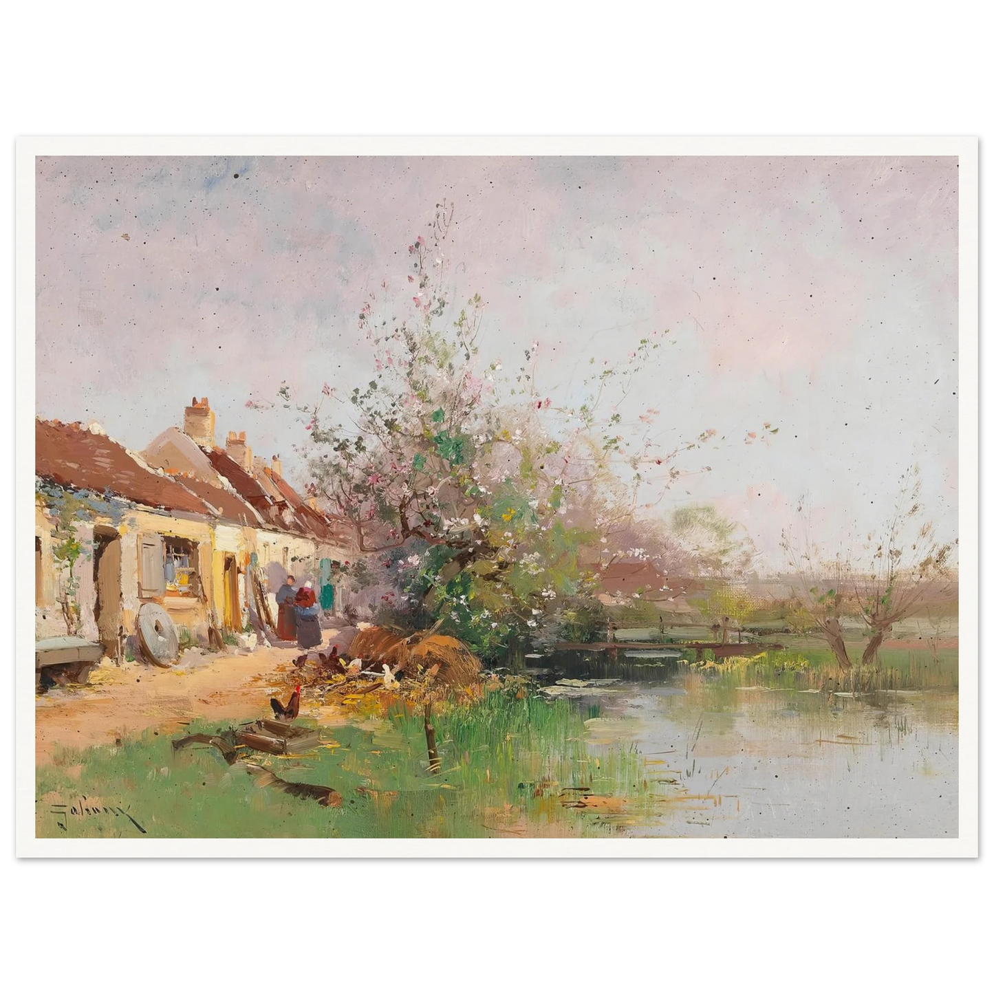 Frühlingstag am Bachufer Art Print | Eugene Galien Laloue - Framed Poster - 30x40 cm / 12x16″ - Black frame