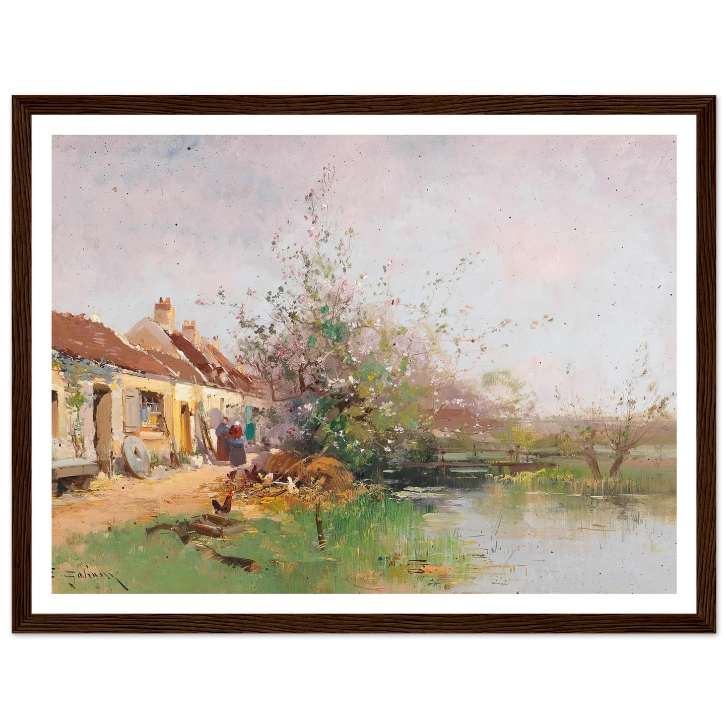 Frühlingstag am Bachufer Art Print | Eugene Galien Laloue - Framed Poster - 30x40 cm / 12x16″ - Black frame