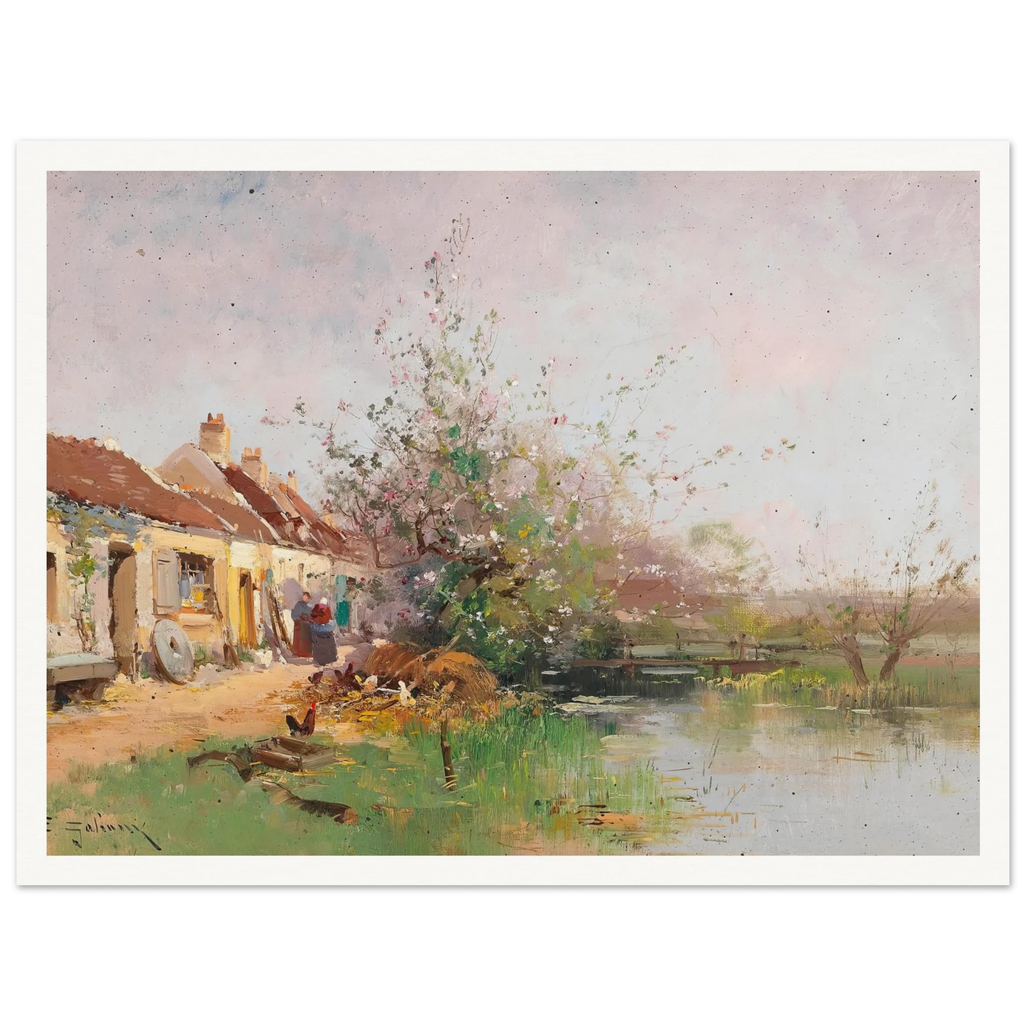 Frühlingstag am Bachufer Art Print | Eugene Galien Laloue - Framed Poster - 30x40 cm / 12x16″ - Black frame
