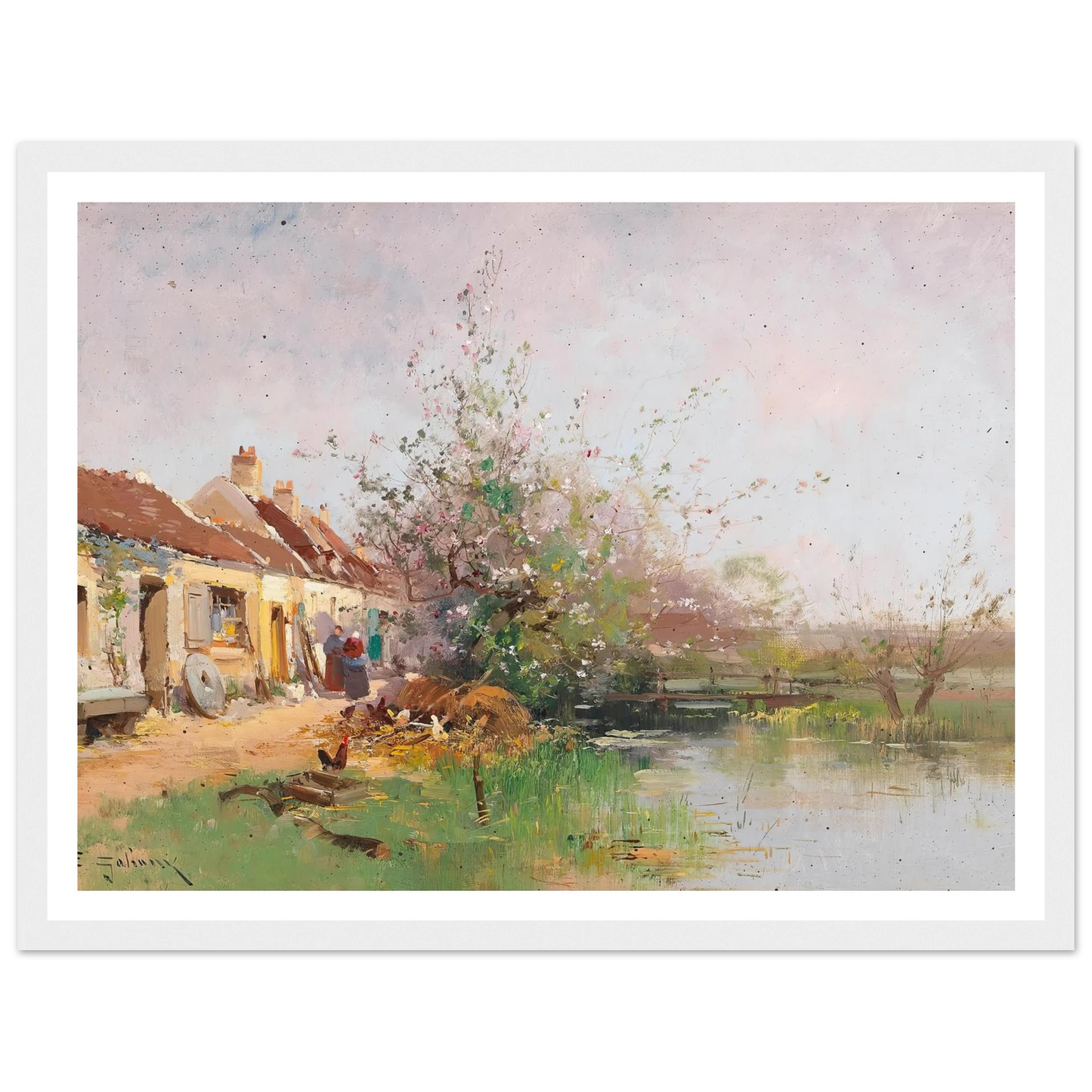Frühlingstag am Bachufer Art Print | Eugene Galien Laloue - Framed Poster - 30x40 cm / 12x16″ - Black frame