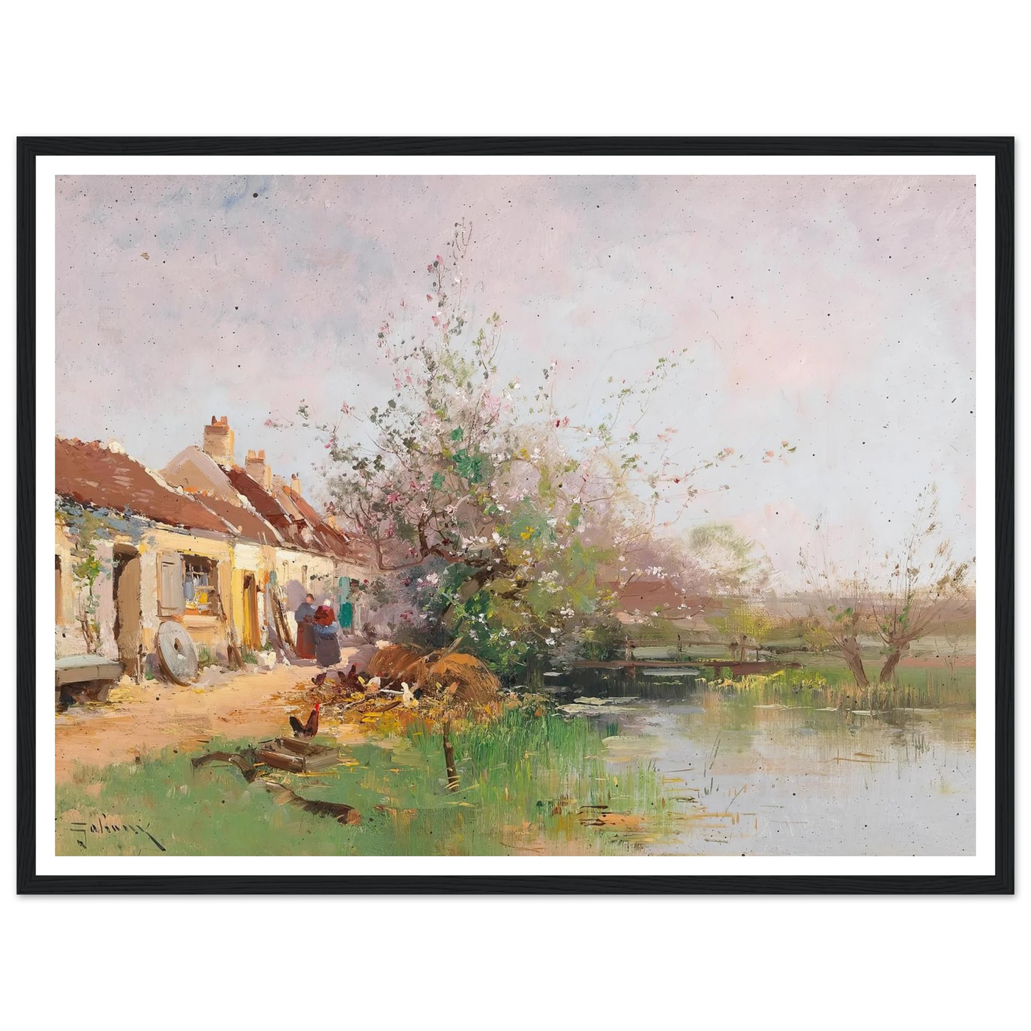 Frühlingstag am Bachufer Art Print | Eugene Galien Laloue - Framed Poster - 30x40 cm / 12x16″ - Black frame