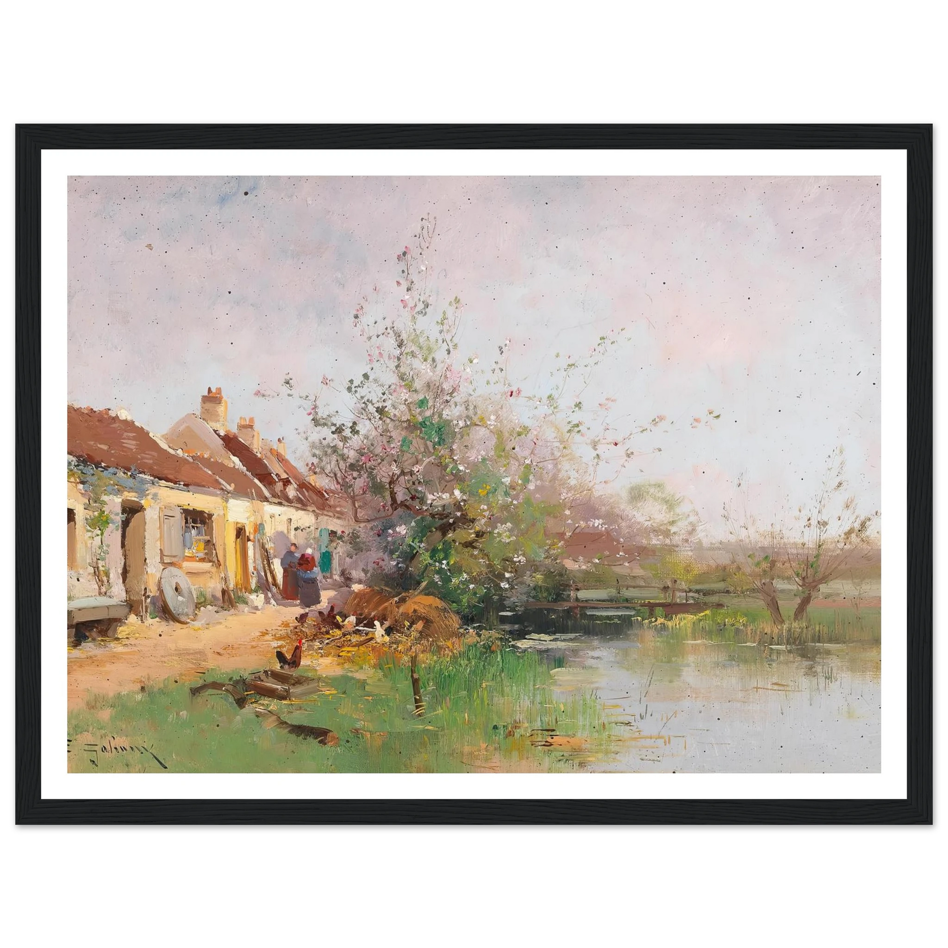 Frühlingstag am Bachufer Art Print | Eugene Galien Laloue - Framed Poster - 30x40 cm / 12x16″ - Black frame