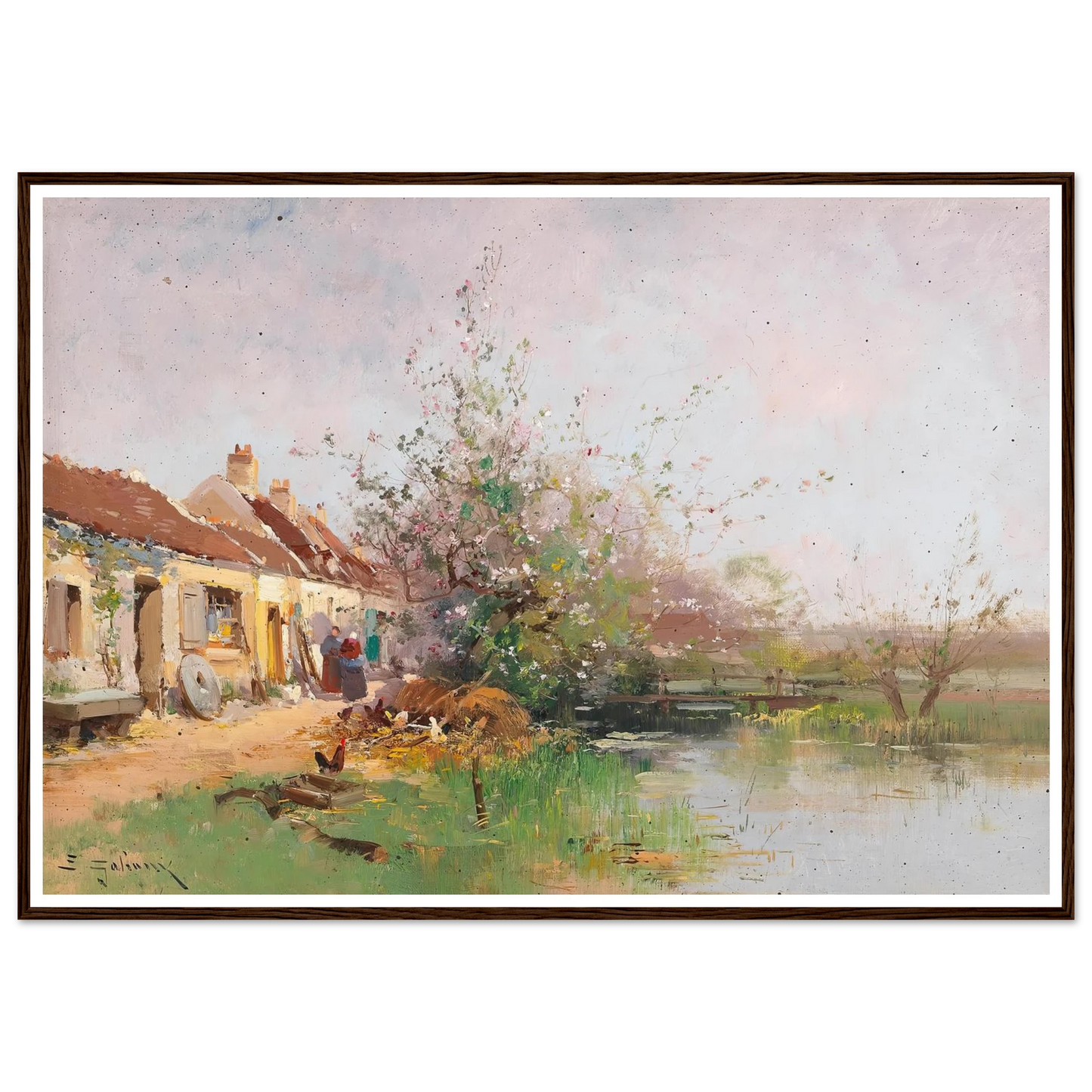 Frühlingstag am Bachufer Art Print | Eugene Galien Laloue - Framed Poster - 30x40 cm / 12x16″ - Black frame