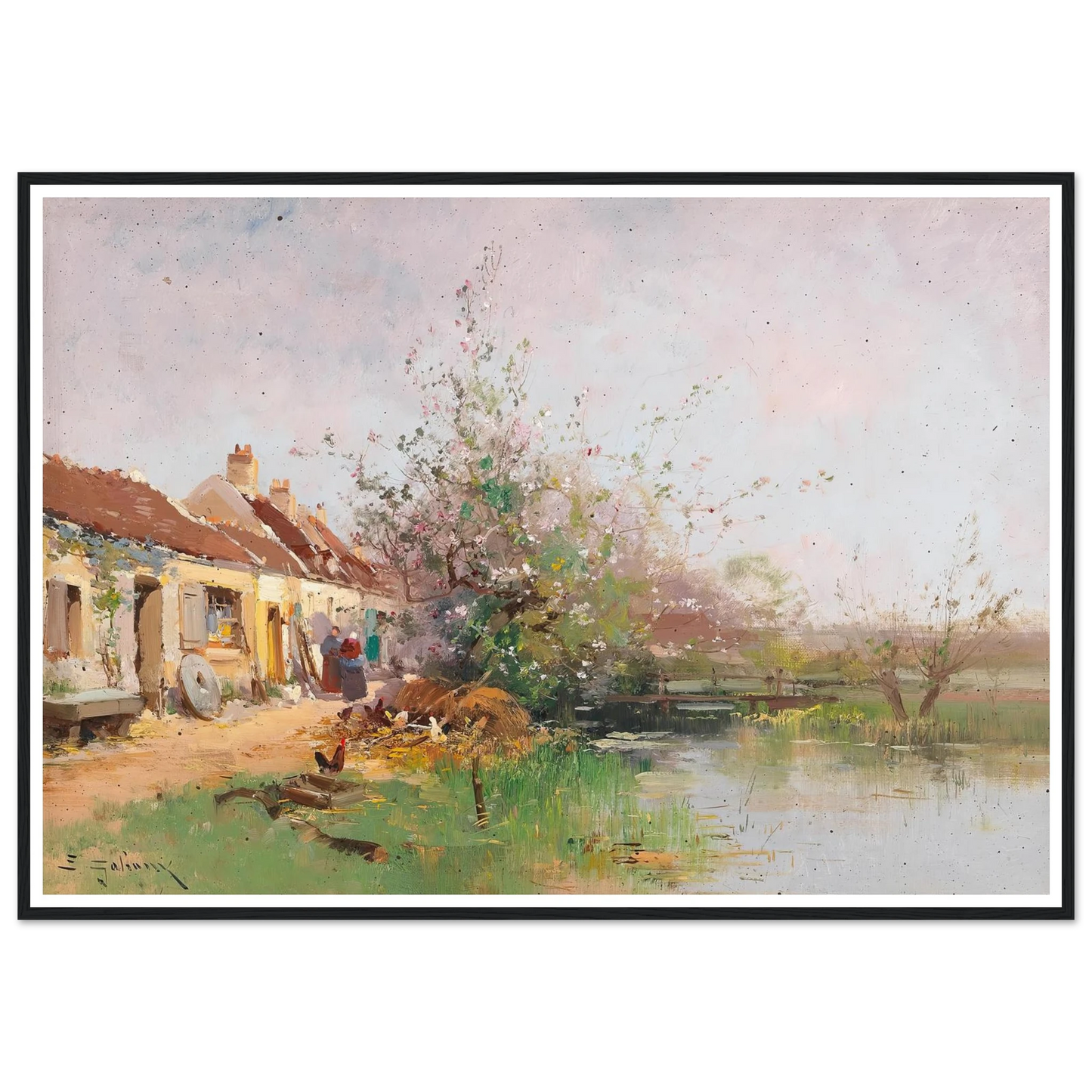 Frühlingstag am Bachufer Art Print | Eugene Galien Laloue - Framed Poster - 30x40 cm / 12x16″ - Black frame