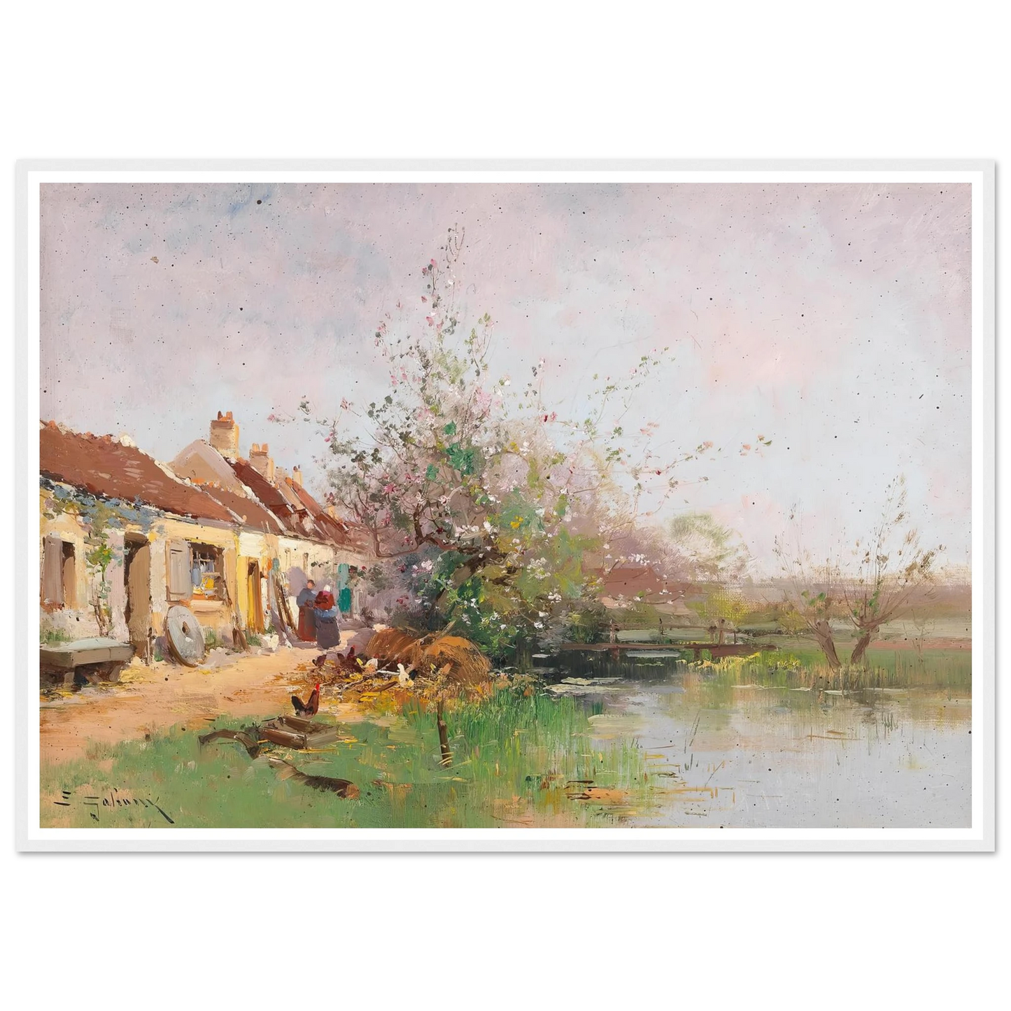 Frühlingstag am Bachufer Art Print | Eugene Galien Laloue - Framed Poster - 30x40 cm / 12x16″ - Black frame