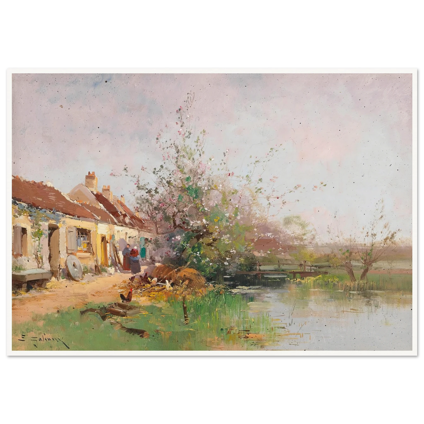 Frühlingstag am Bachufer Art Print | Eugene Galien Laloue - Framed Poster - 30x40 cm / 12x16″ - Black frame