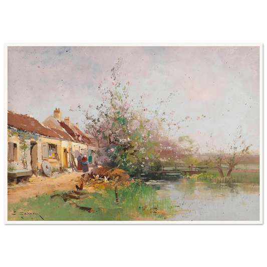 Frühlingstag am Bachufer Art Print | Eugene Galien Laloue - Framed Poster - 30x40 cm / 12x16″ - Black frame