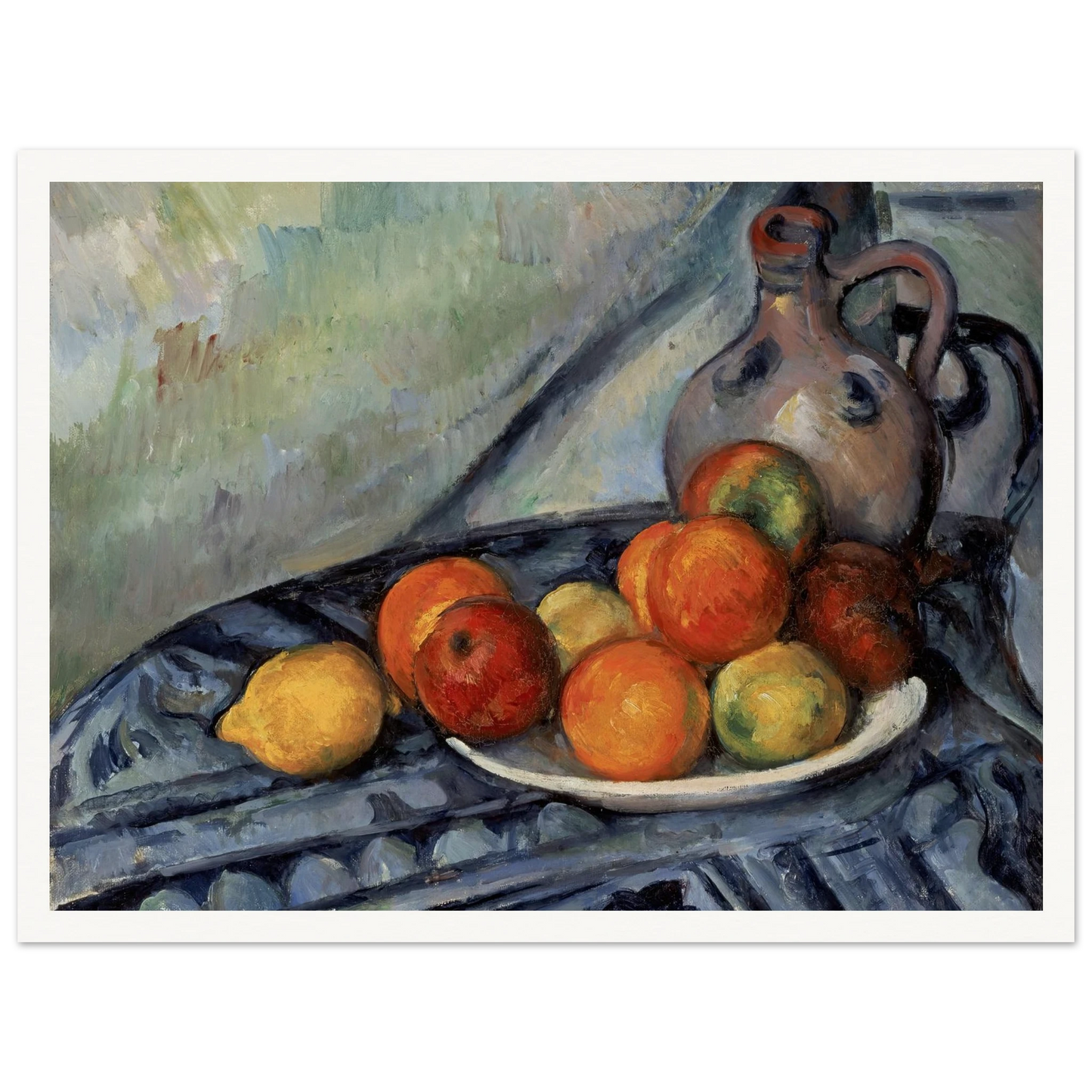 Fruit and a Jug on a Table (circa 1890) Art Print | Paul Cezanne - Framed Poster - 30x40 cm / 12x16″ - Black frame