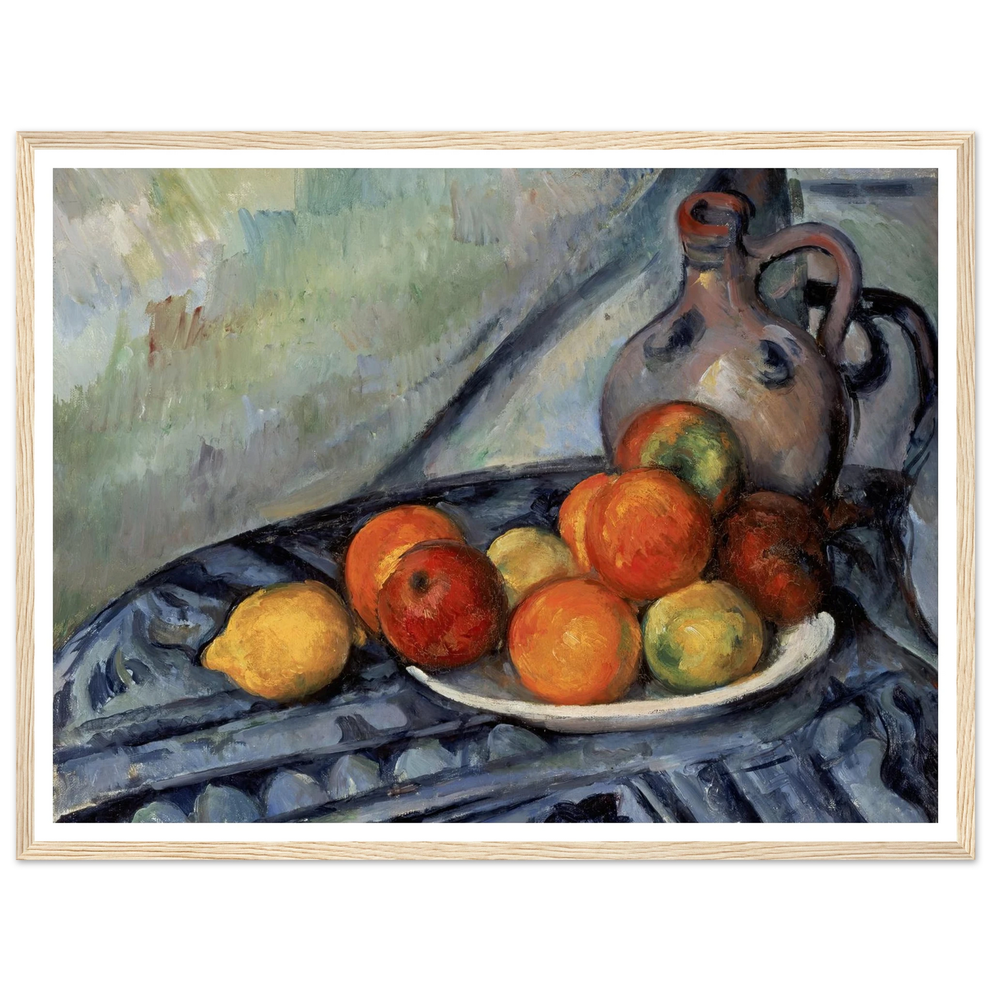 Fruit and a Jug on a Table (circa 1890) Art Print | Paul Cezanne - Framed Poster - 30x40 cm / 12x16″ - Black frame