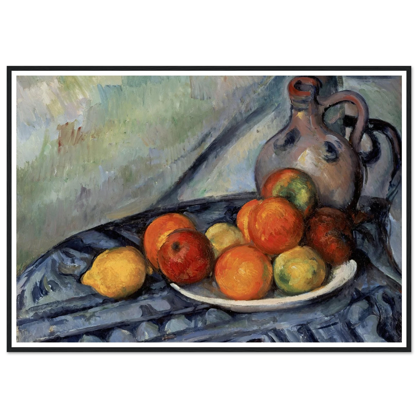 Fruit and a Jug on a Table (circa 1890) Art Print | Paul Cezanne - Framed Poster - 30x40 cm / 12x16″ - Black frame