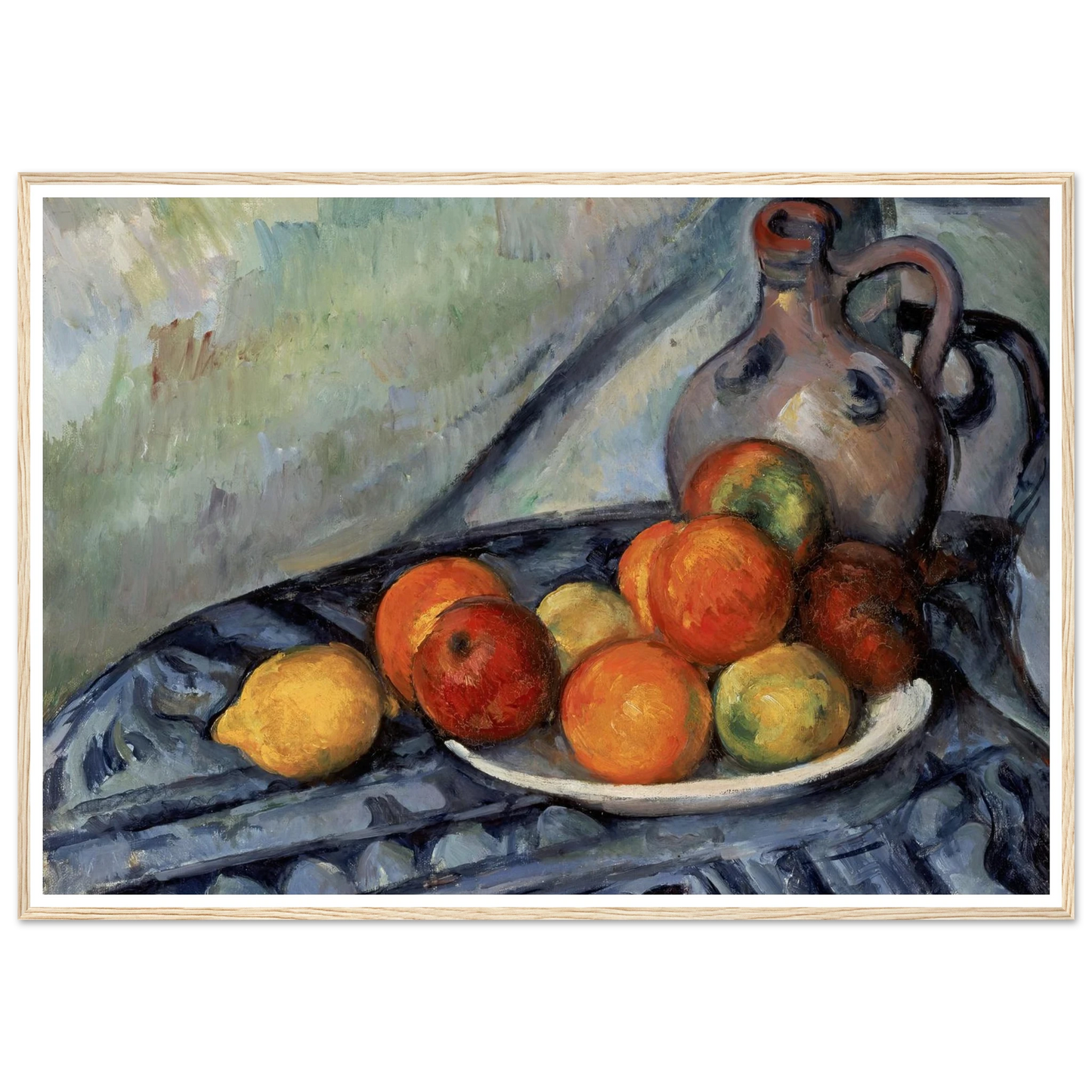Fruit and a Jug on a Table (circa 1890) Art Print | Paul Cezanne - Framed Poster - 30x40 cm / 12x16″ - Black frame