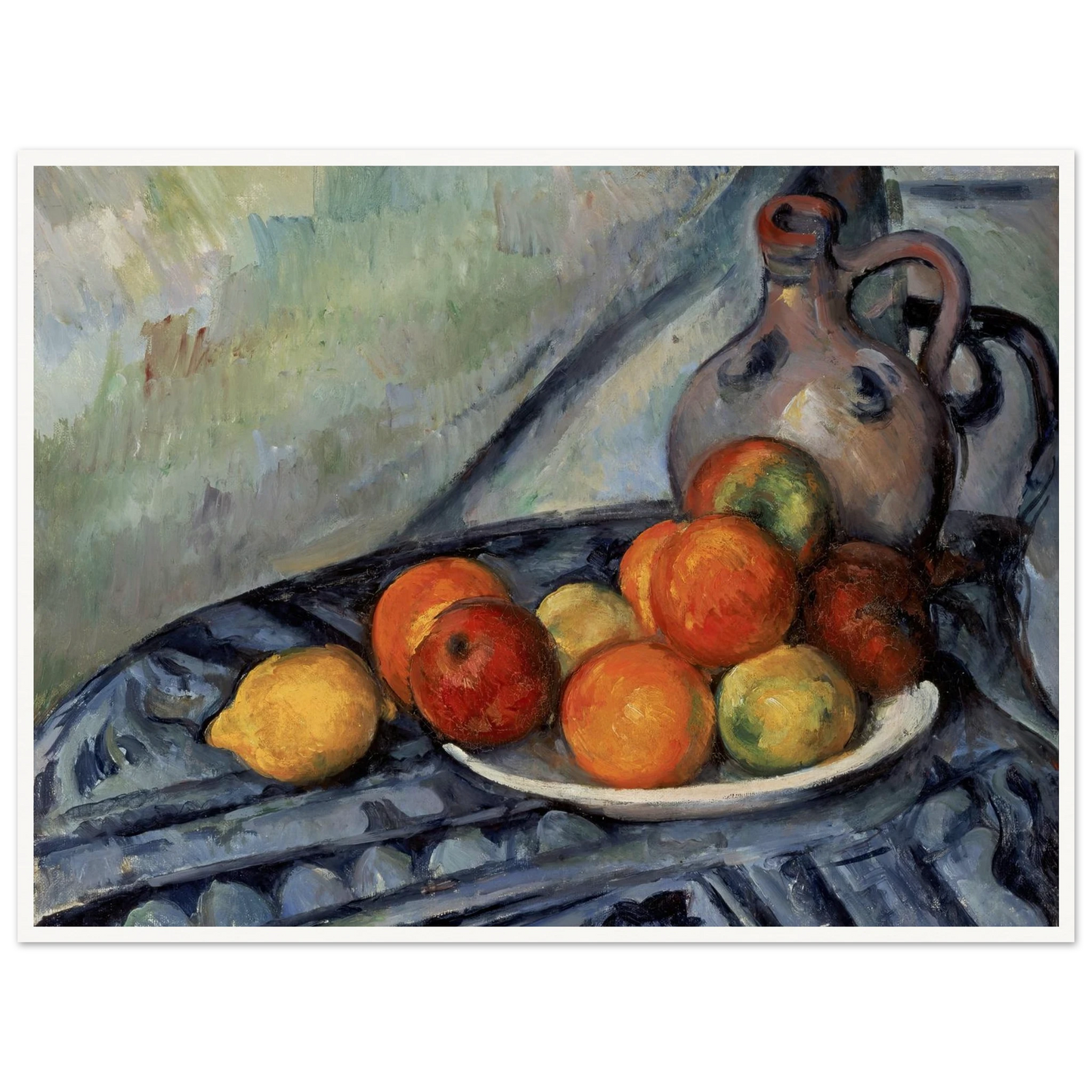 Fruit and a Jug on a Table (circa 1890) Art Print | Paul Cezanne - Framed Poster - 30x40 cm / 12x16″ - Black frame