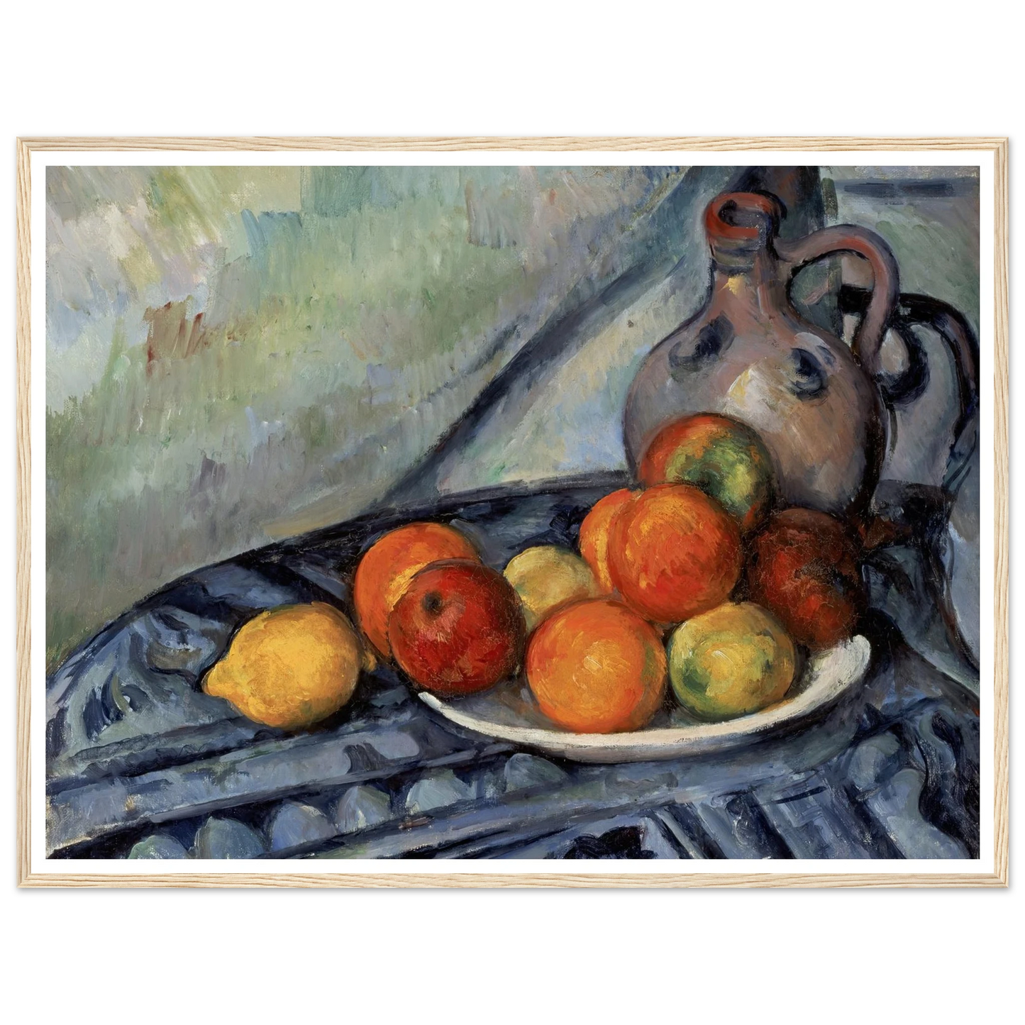 Fruit and a Jug on a Table (circa 1890) Art Print | Paul Cezanne - Framed Poster - 30x40 cm / 12x16″ - Black frame