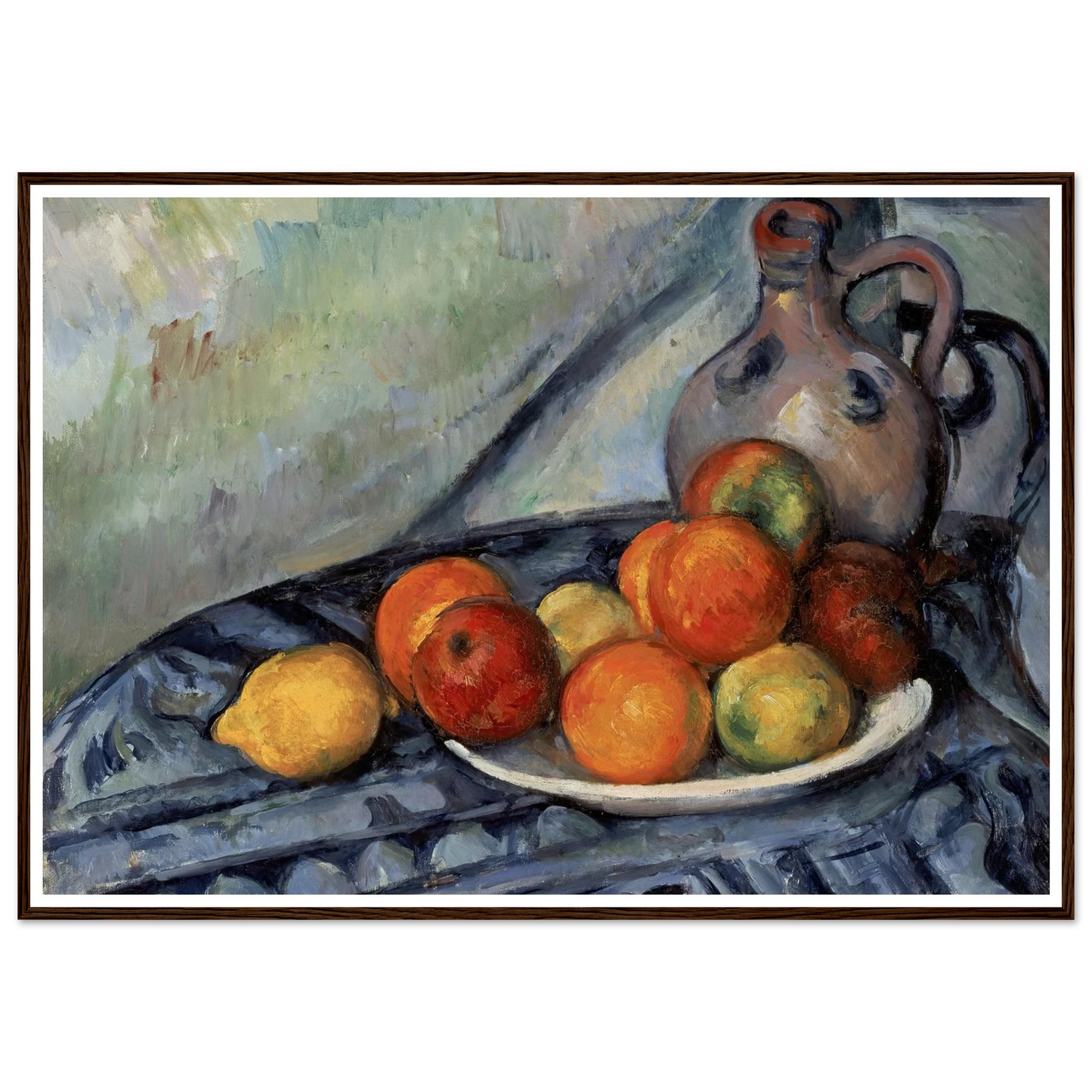 Fruit and a Jug on a Table (circa 1890) Art Print | Paul Cezanne - Framed Poster - 30x40 cm / 12x16″ - Black frame