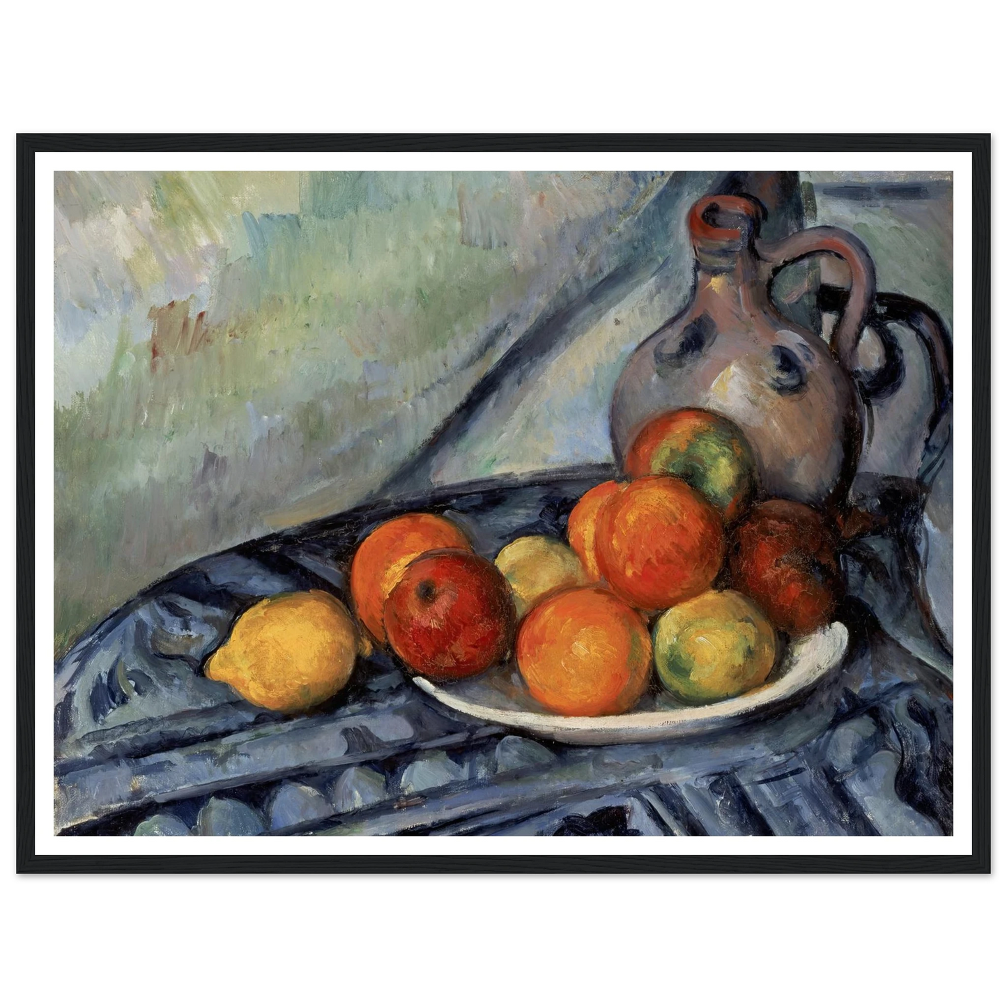 Fruit and a Jug on a Table (circa 1890) Art Print | Paul Cezanne - Framed Poster - 30x40 cm / 12x16″ - Black frame