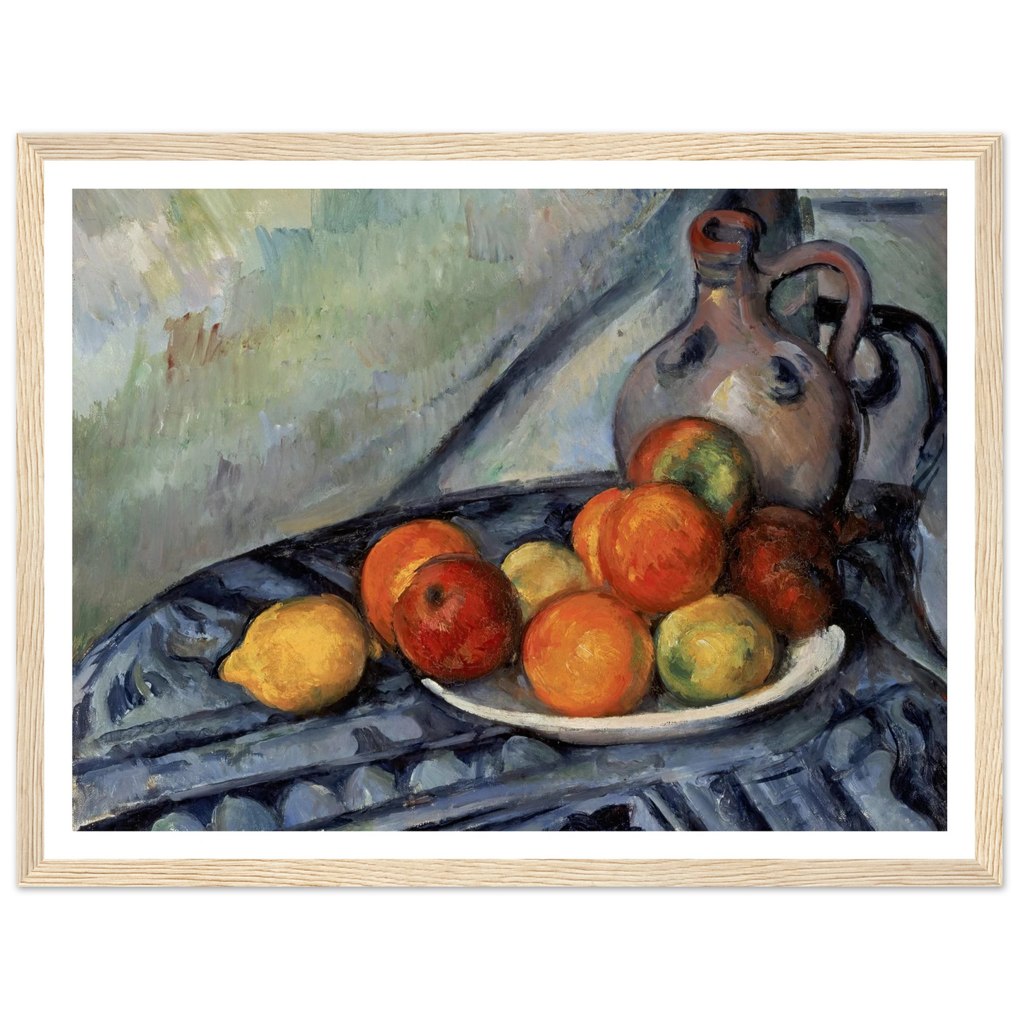 Fruit and a Jug on a Table (circa 1890) Art Print | Paul Cezanne - Framed Poster - 30x40 cm / 12x16″ - Black frame