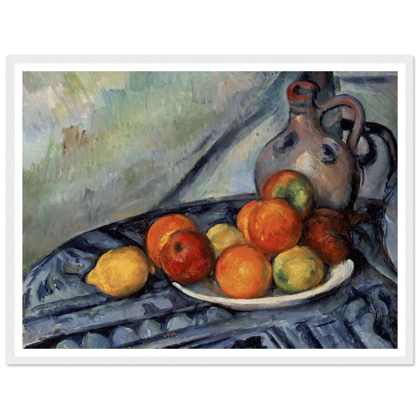 Fruit and a Jug on a Table (circa 1890) Art Print | Paul Cezanne - Framed Poster - 30x40 cm / 12x16″ - Black frame