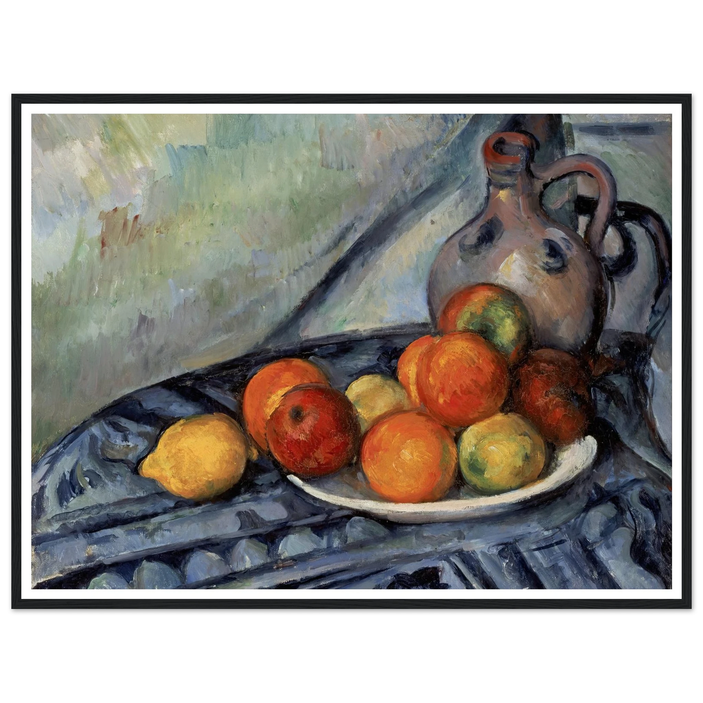 Fruit and a Jug on a Table (circa 1890) Art Print | Paul Cezanne - Framed Poster - 30x40 cm / 12x16″ - Black frame