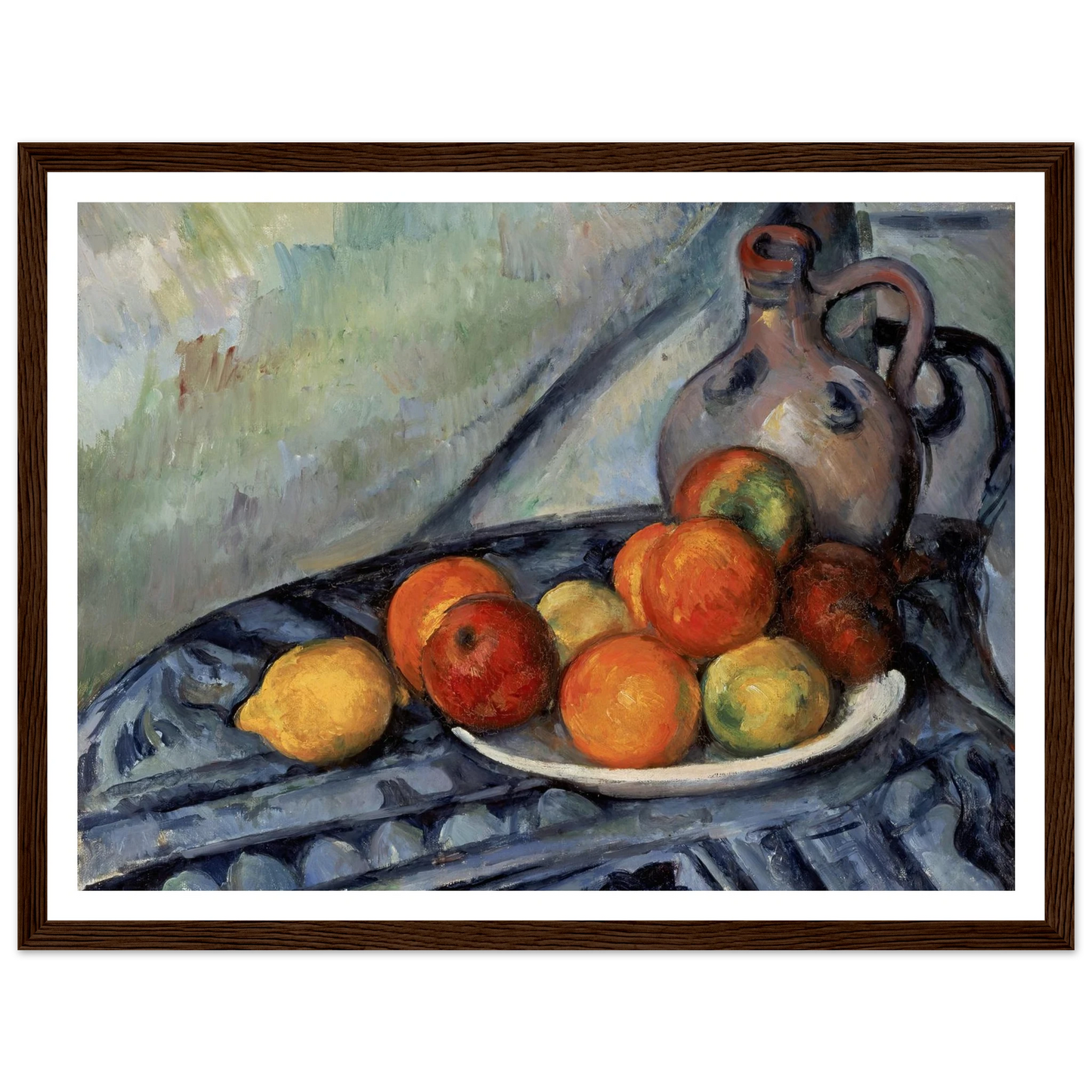 Fruit and a Jug on a Table (circa 1890) Art Print | Paul Cezanne - Framed Poster - 30x40 cm / 12x16″ - Black frame