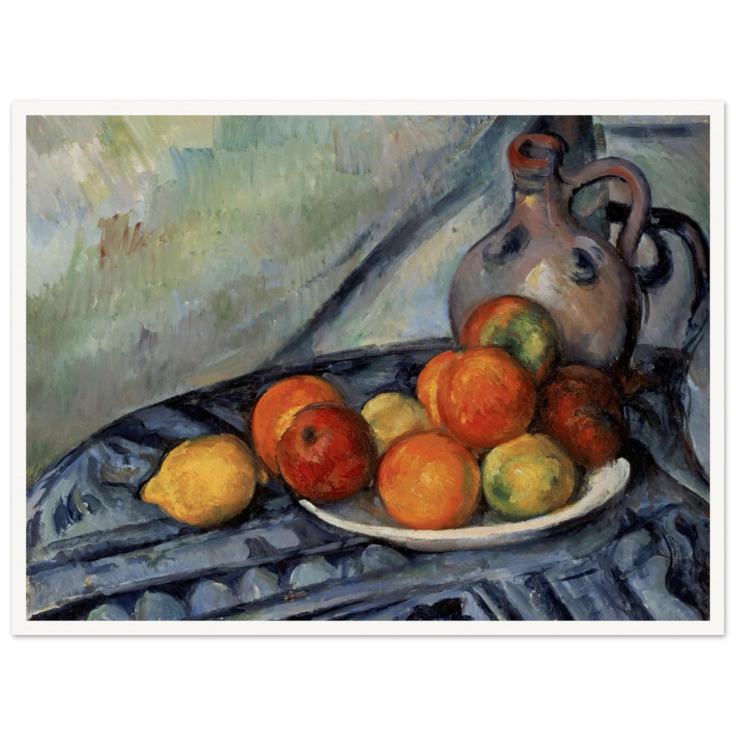 Fruit and a Jug on a Table (circa 1890) Art Print | Paul Cezanne - Framed Poster - 30x40 cm / 12x16″ - Black frame