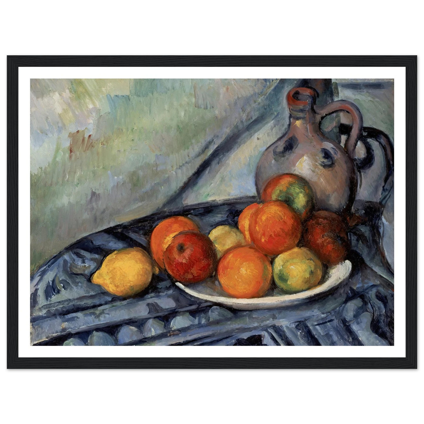Fruit and a Jug on a Table (circa 1890) Art Print | Paul Cezanne - Framed Poster - 30x40 cm / 12x16″ - Black frame