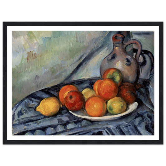 Fruit and a Jug on a Table (circa 1890) Art Print | Paul Cezanne - Framed Poster - 30x40 cm / 12x16″ - Black frame
