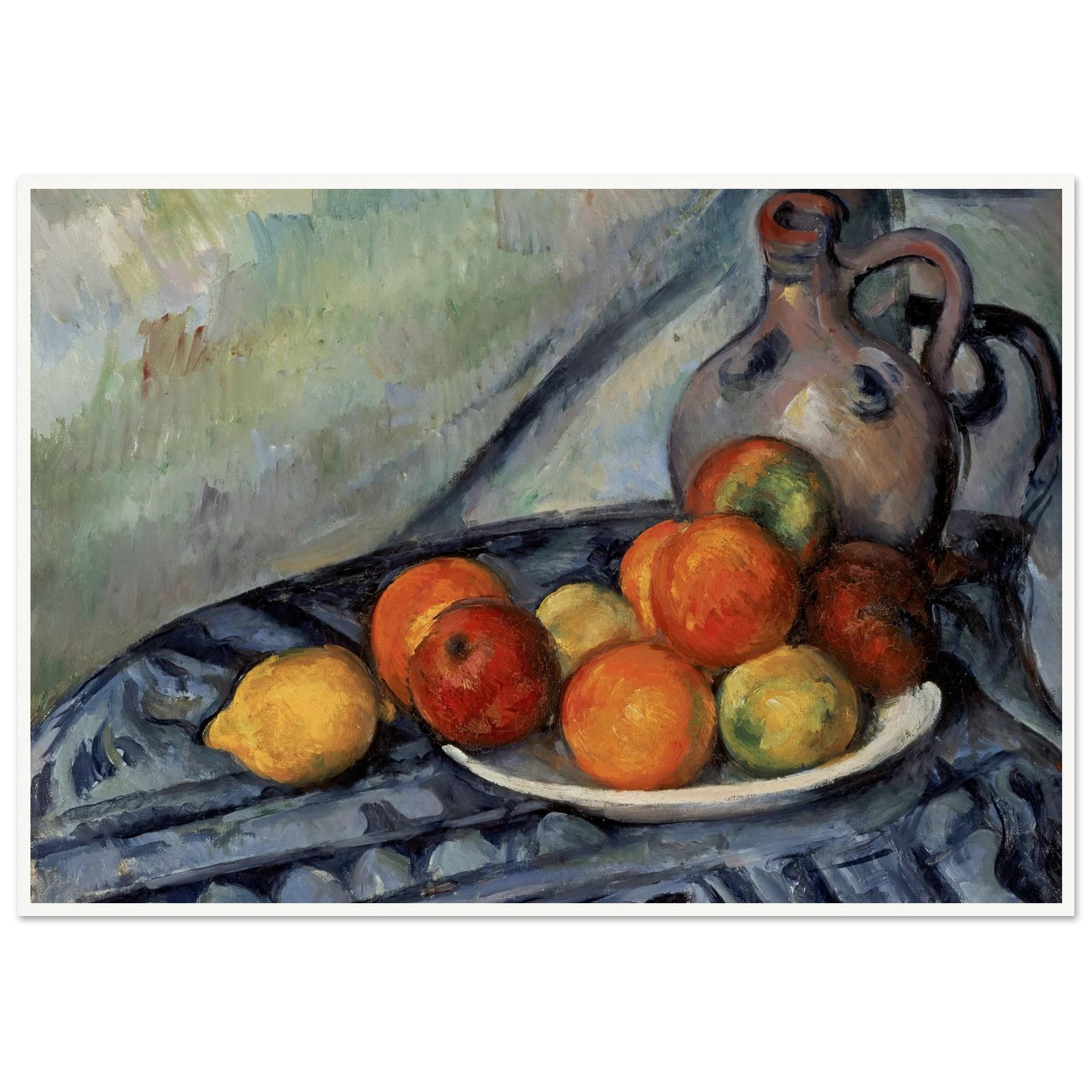 Fruit and a Jug on a Table (circa 1890) Art Print | Paul Cezanne - Framed Poster - 30x40 cm / 12x16″ - Black frame