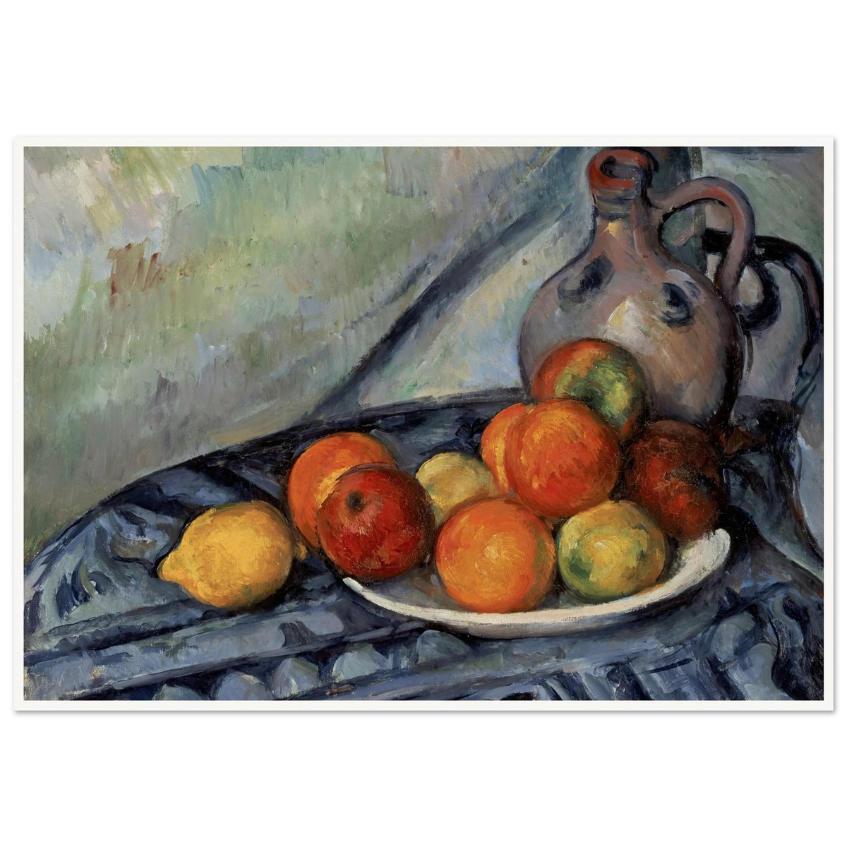 Fruit and a Jug on a Table (circa 1890) Art Print | Paul Cezanne - Framed Poster - 30x40 cm / 12x16″ - Black frame