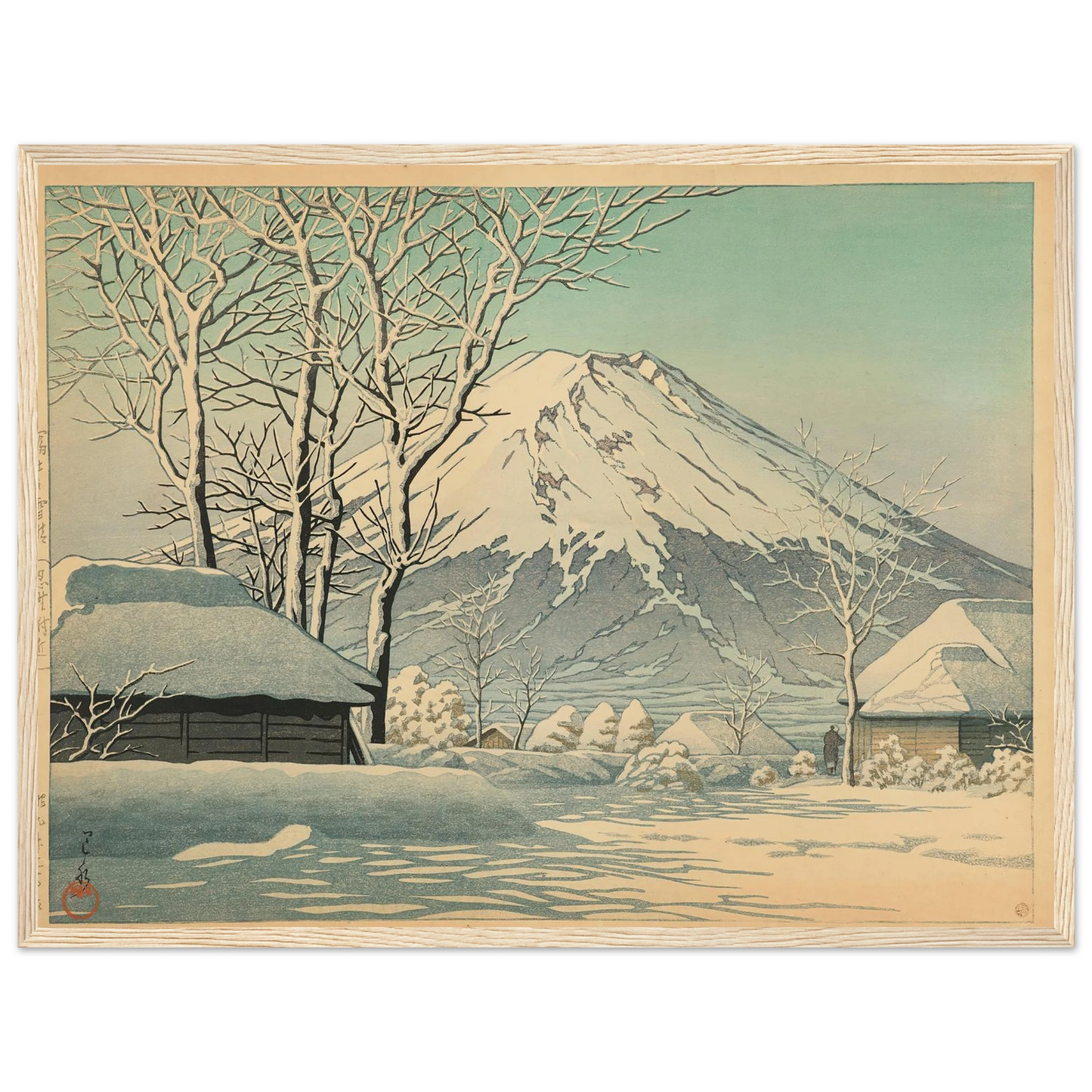Fuji no yukibare, Oshino fukin (Mt. Fuji, clearing after a snowfall in Oshiono) (1952) Art Print | Kawase Hasui - Framed Poster - 30x40 cm / 12x16″ - Black frame